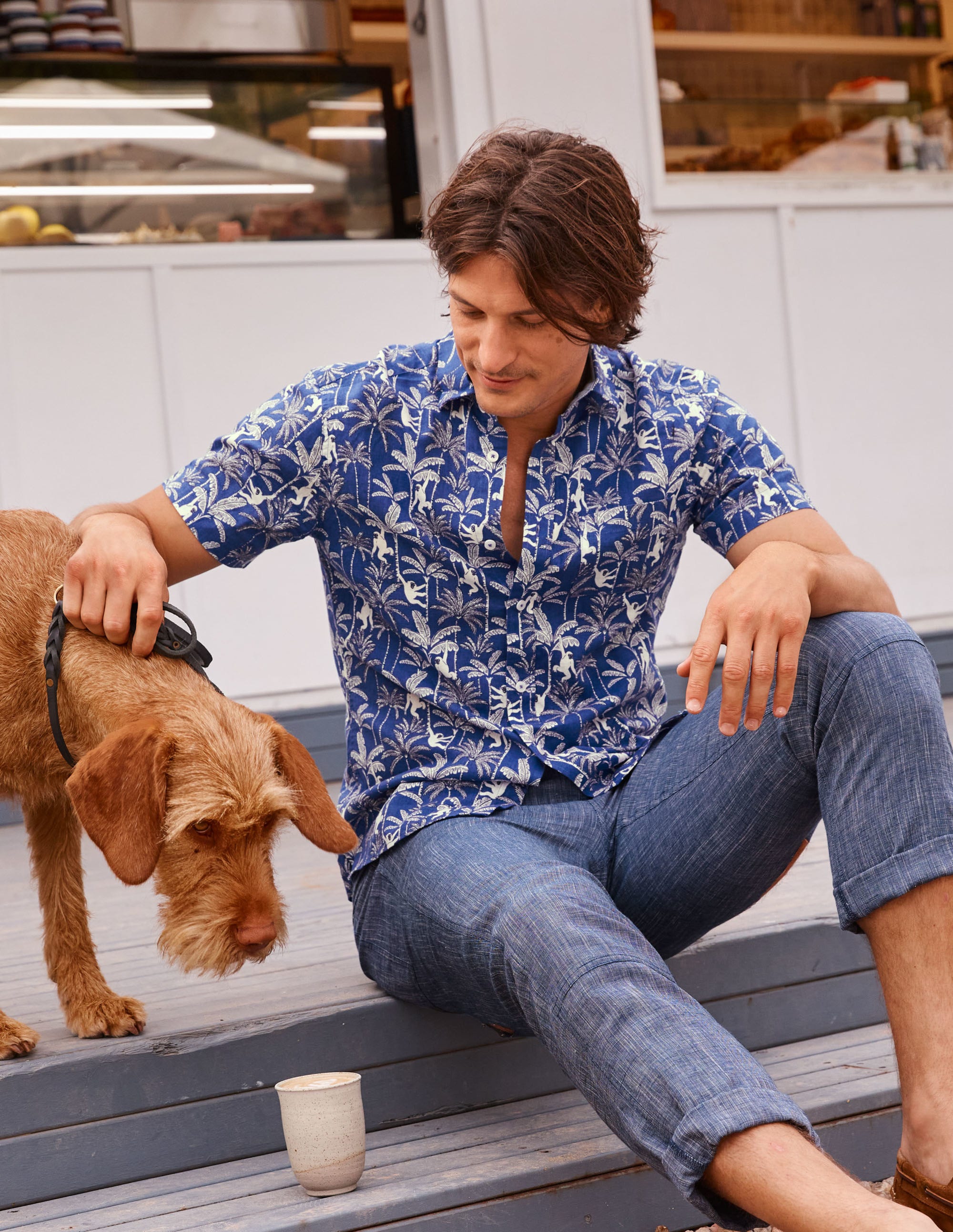 Linen Cotton Interest Shirt-Regal Blue Monkey - Image 1