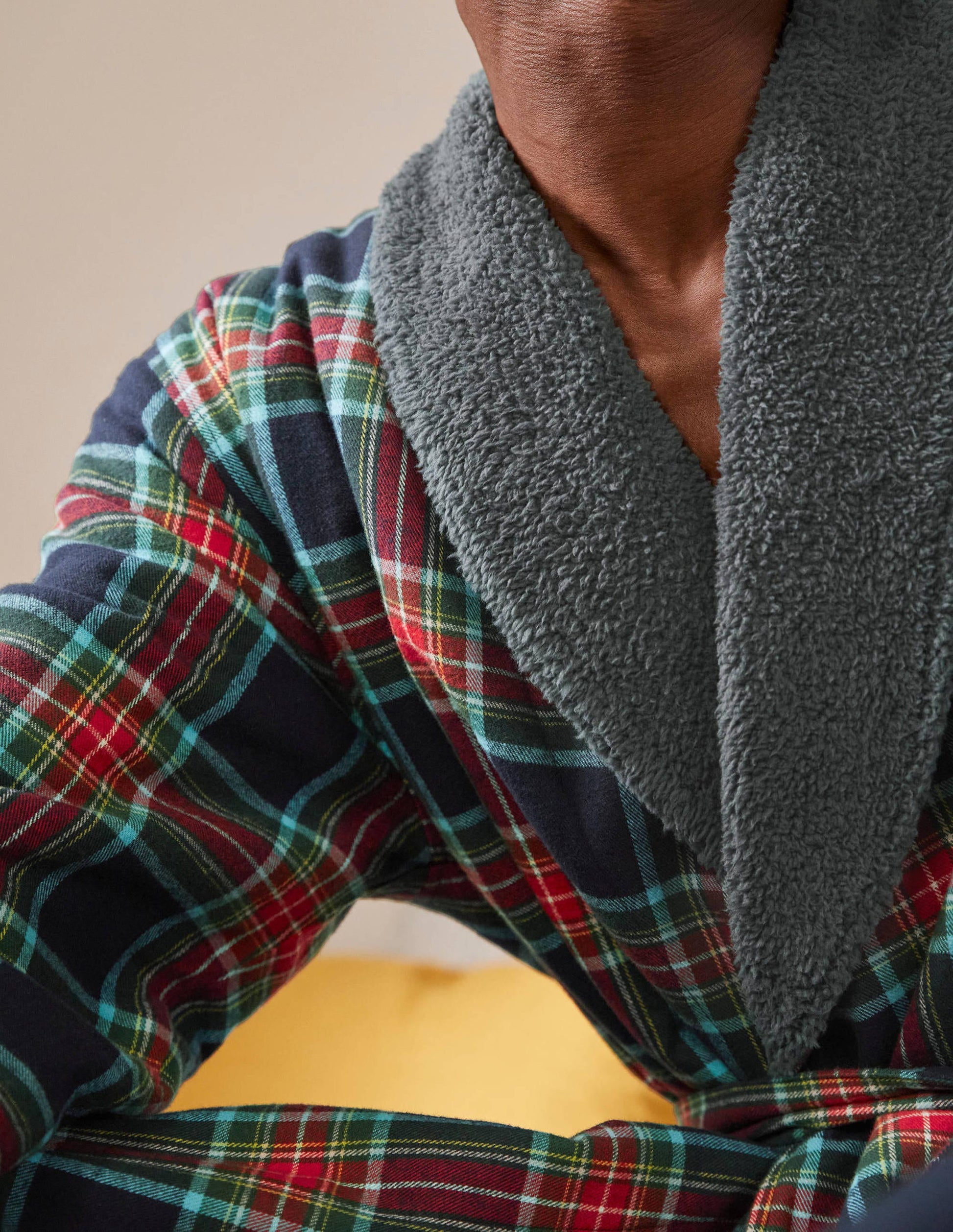 Brushed Cotton Dressing Gown-Navy and Rockabilly Red Check-2