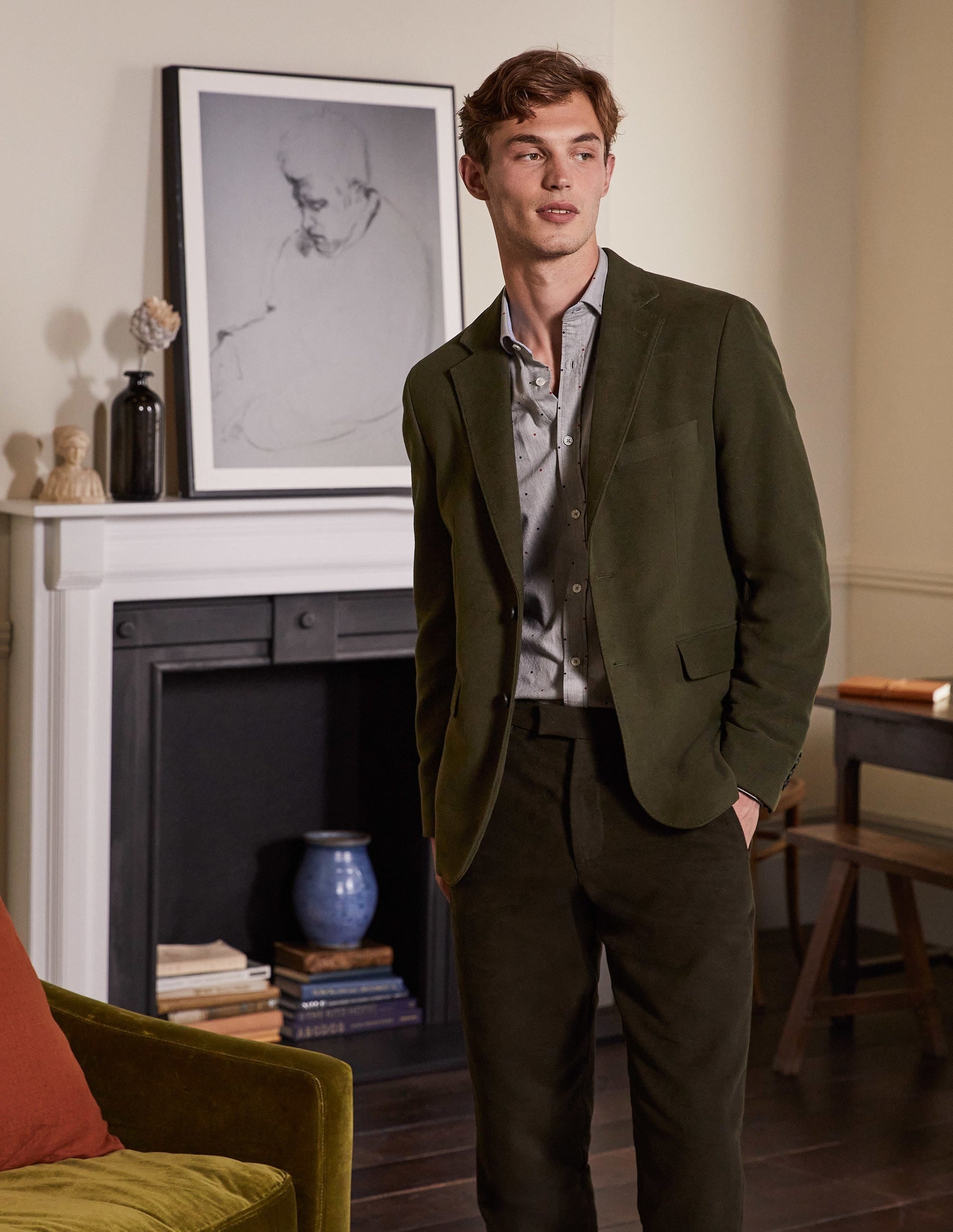 Lothbury Moleskin Blazer-Olive Green-1