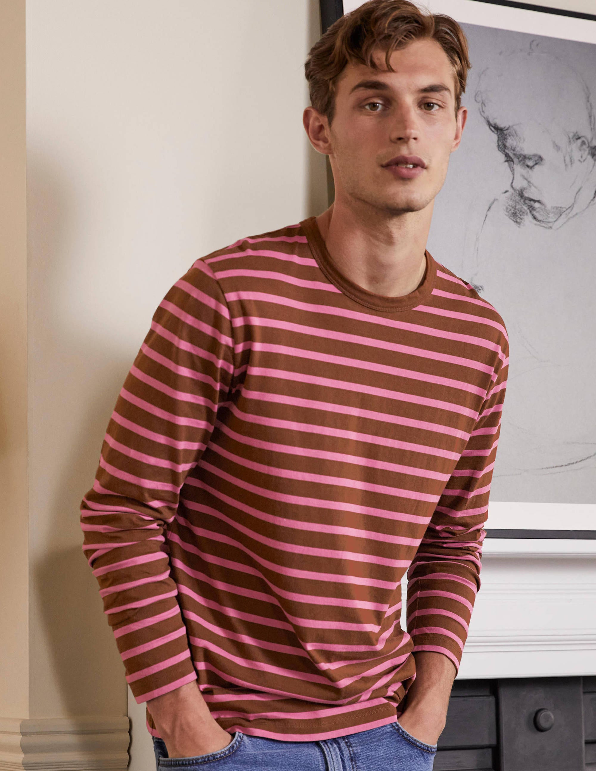 Long Sleeve Breton-Cacao/Puce Stripe - Image 2