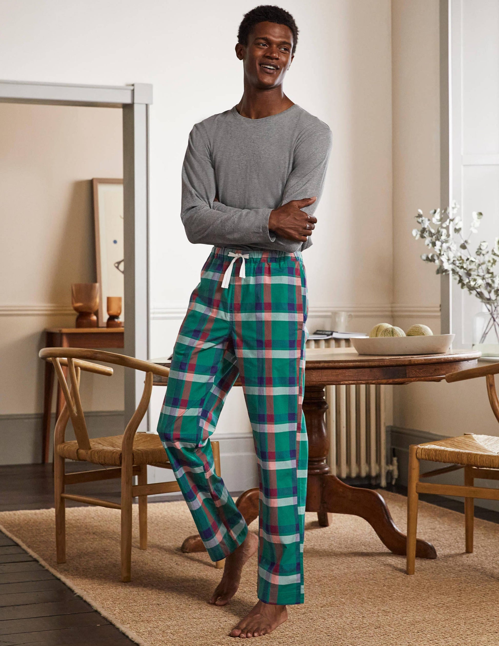 Cotton Poplin Pyjama Bottoms-Mountain Meadow Check-1