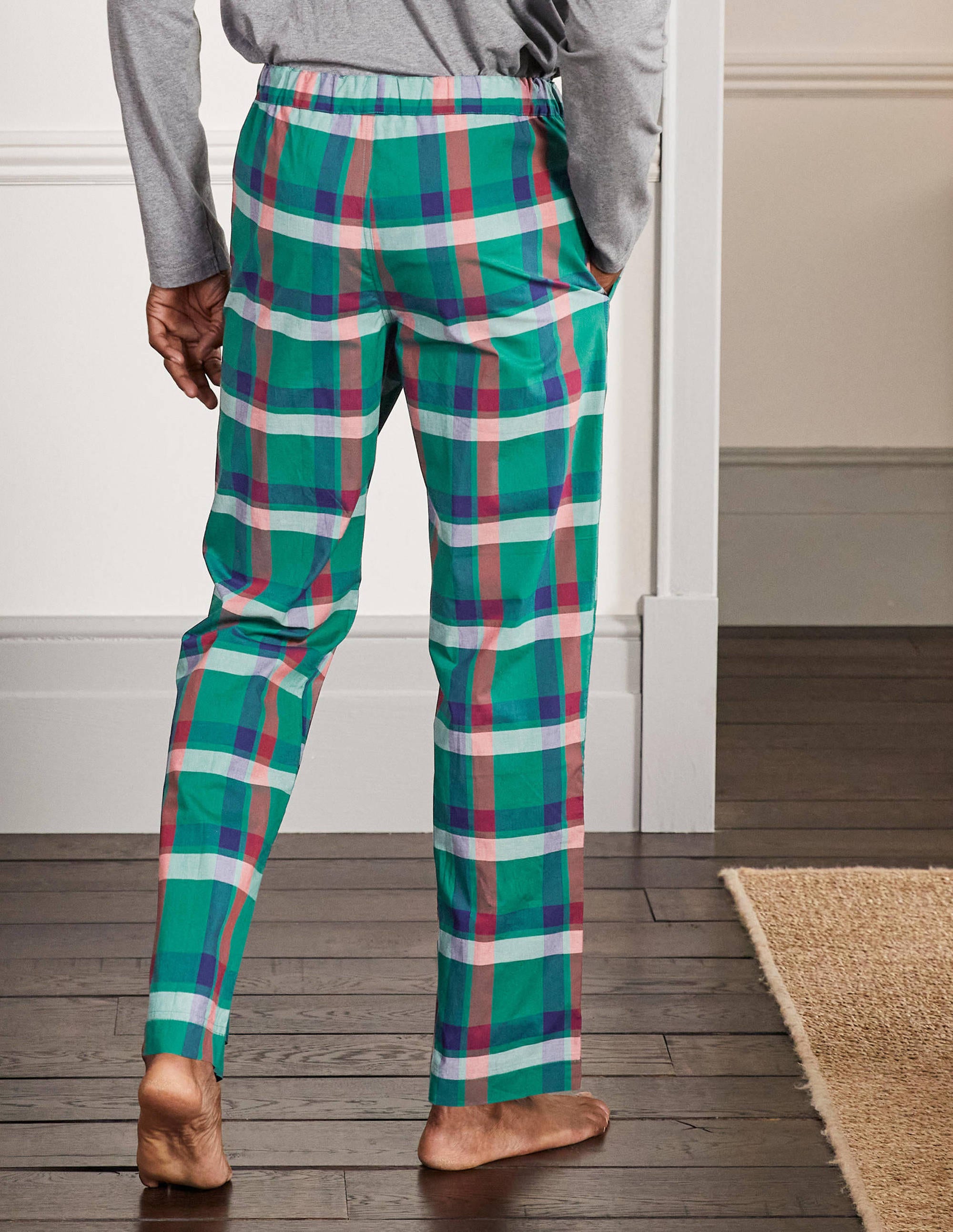 Cotton Poplin Pyjama Bottoms-Mountain Meadow Check - Image 3