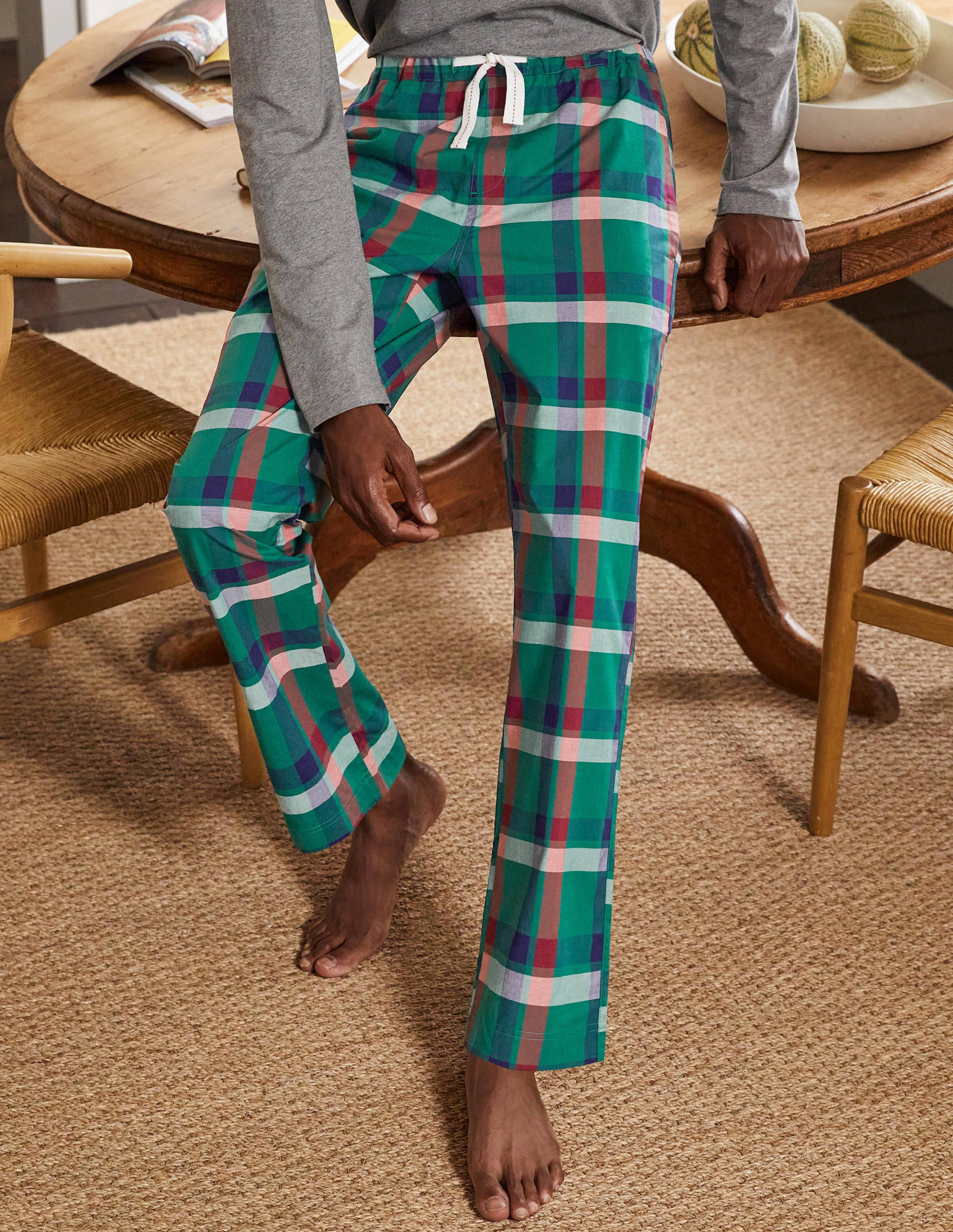 Cotton Poplin Pyjama Bottoms-Mountain Meadow Check - Image 4