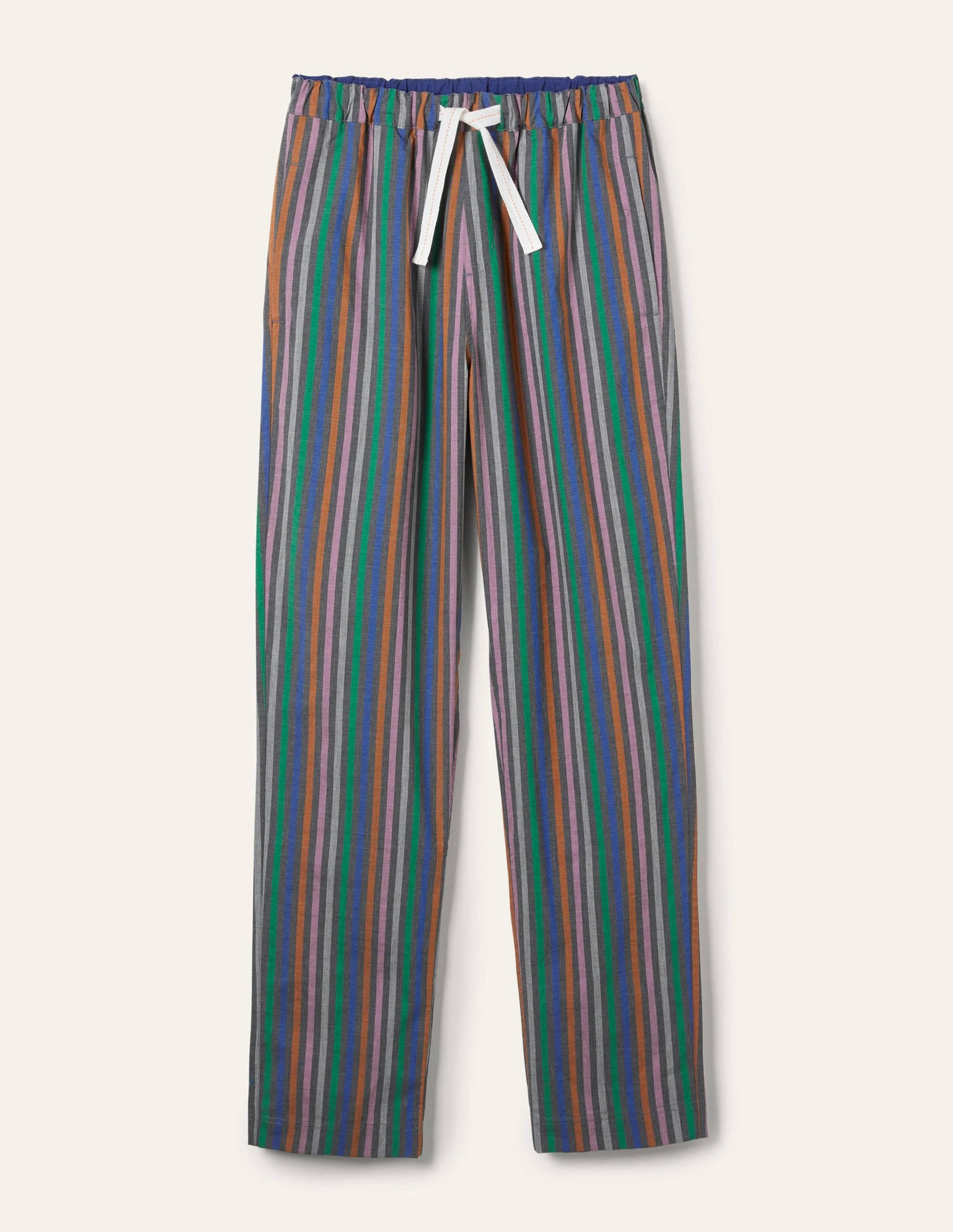 Cotton Poplin Pyjama Bottoms-Charcoal Marl Multi Stripe-5