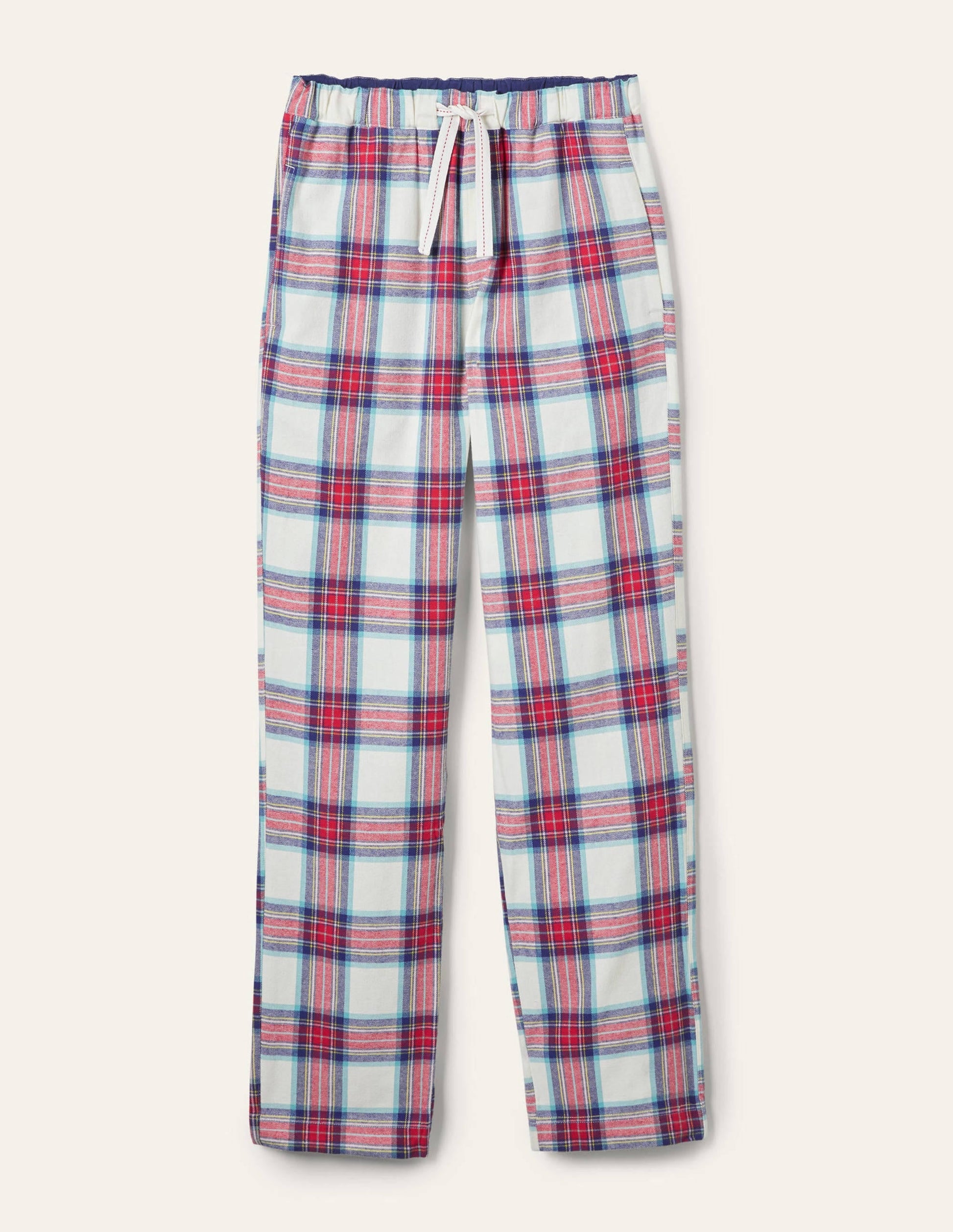 Brushed Cotton Pyjama Bottoms-Ivory/ Rockabilly Red Check-5