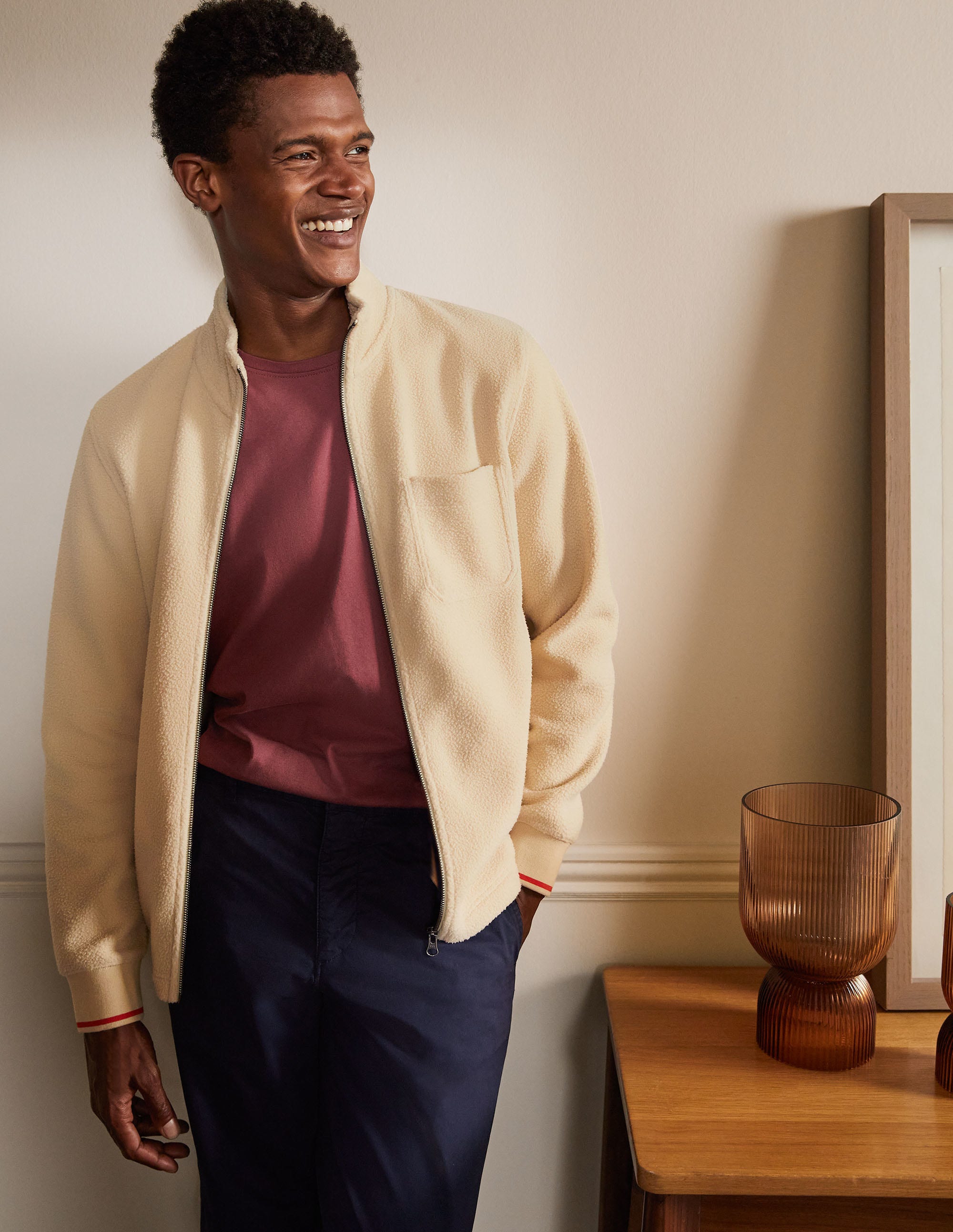 Sherpa Zip-through Jacket-Ecru - Image 1