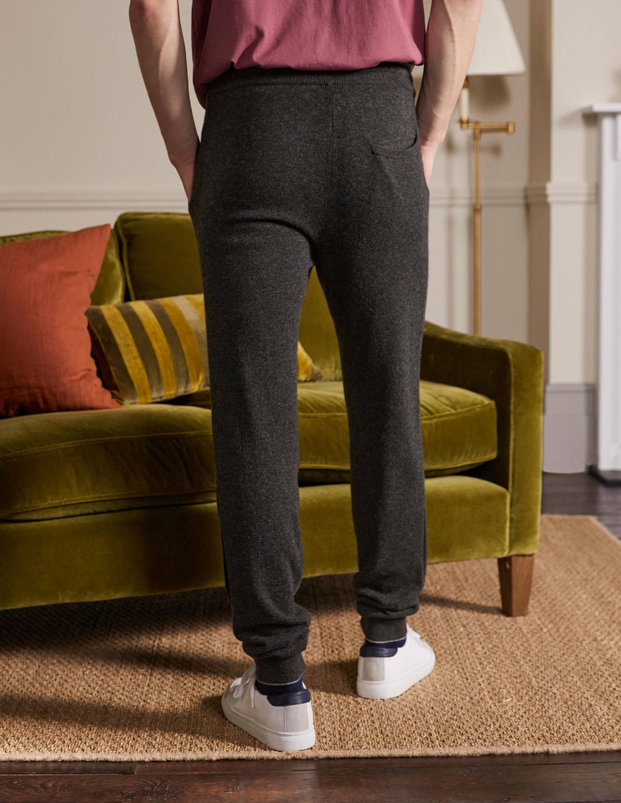 Cashmere Knitted Joggers-Dark Grey Melange - Image 3