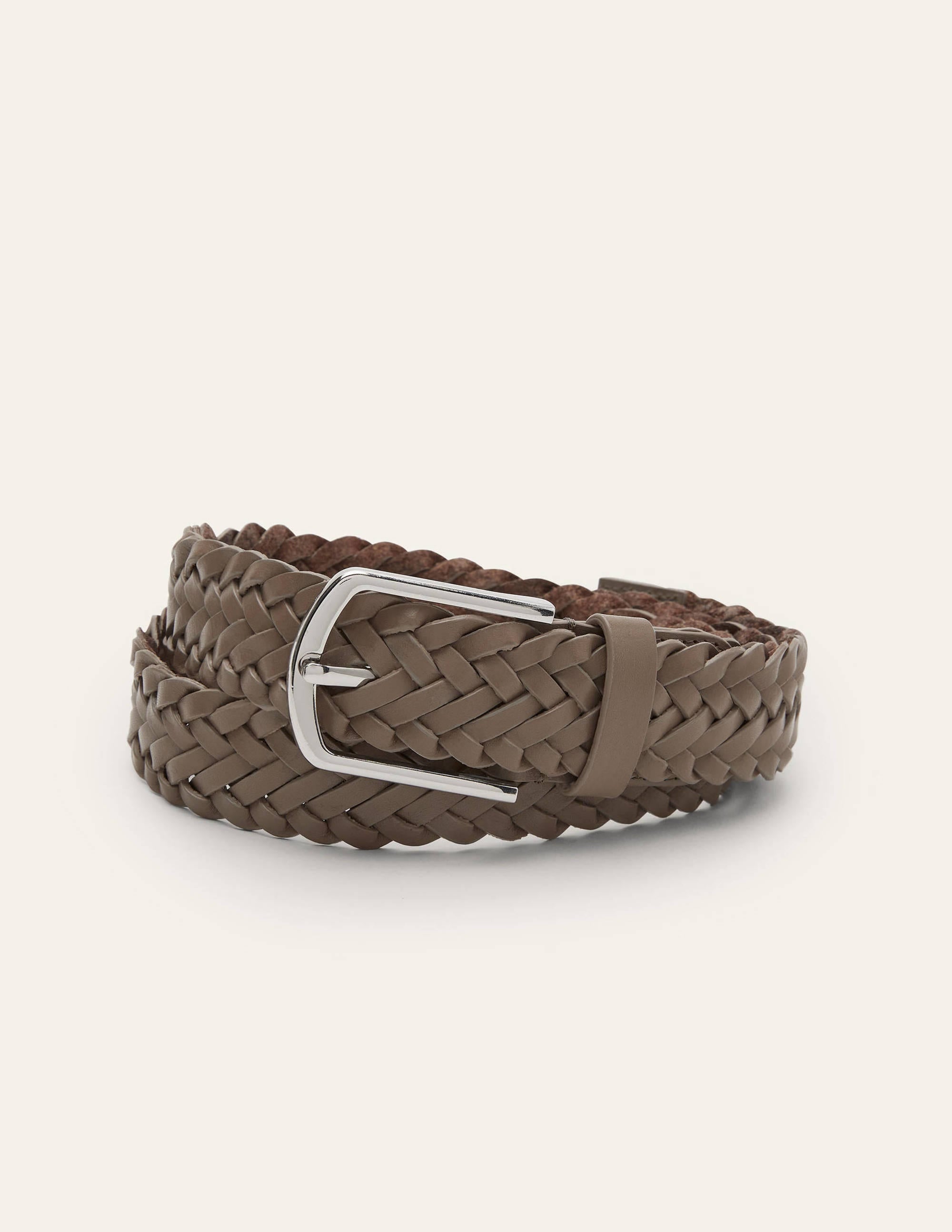 Leather Plaited Belt-Mushroom - Image 1