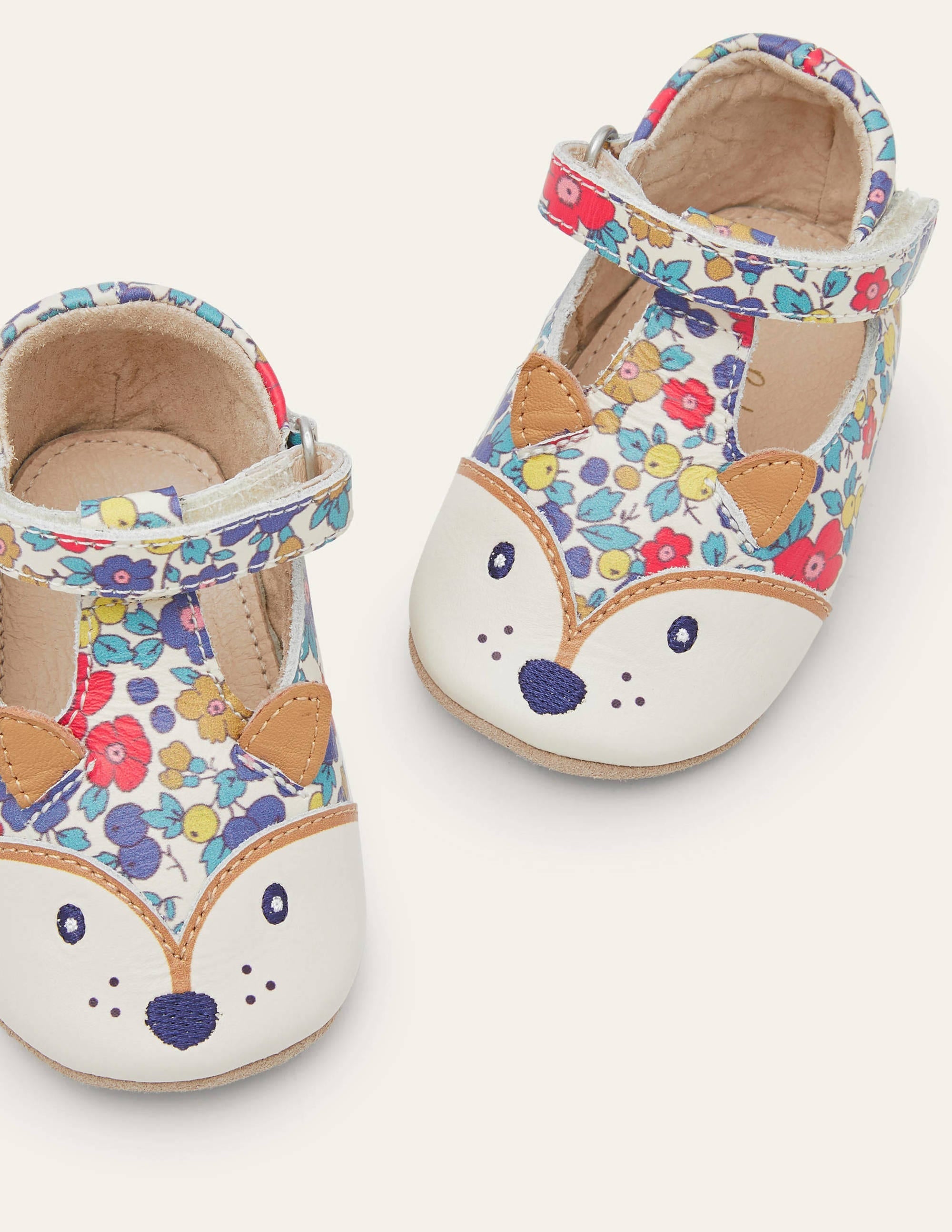 Novelty Leather Baby Shoes-Floral Fox - Image 1