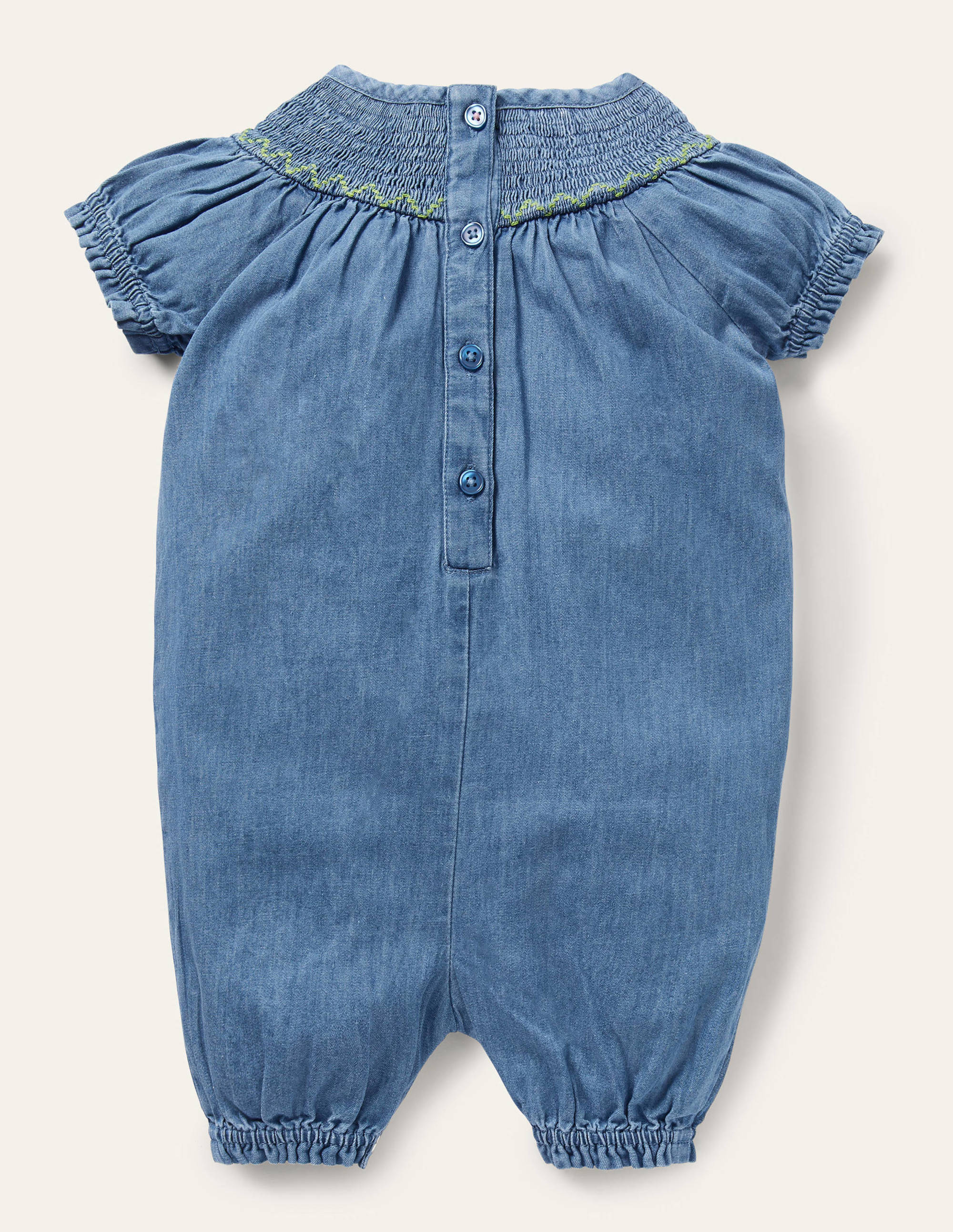 Smocked All-in-One Romper-Chambray Denim - Image 2