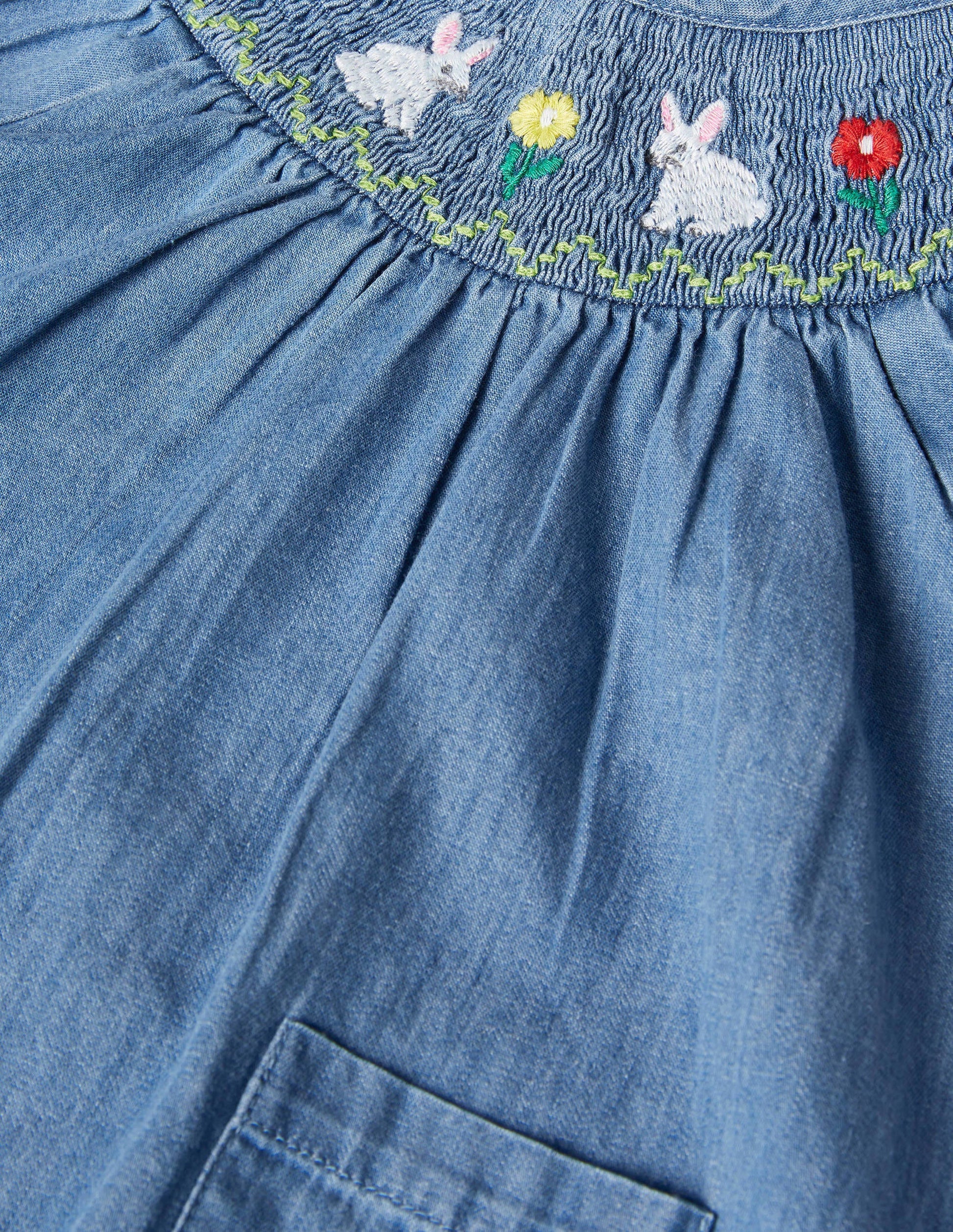 Smocked All-in-One Romper-Chambray Denim-3