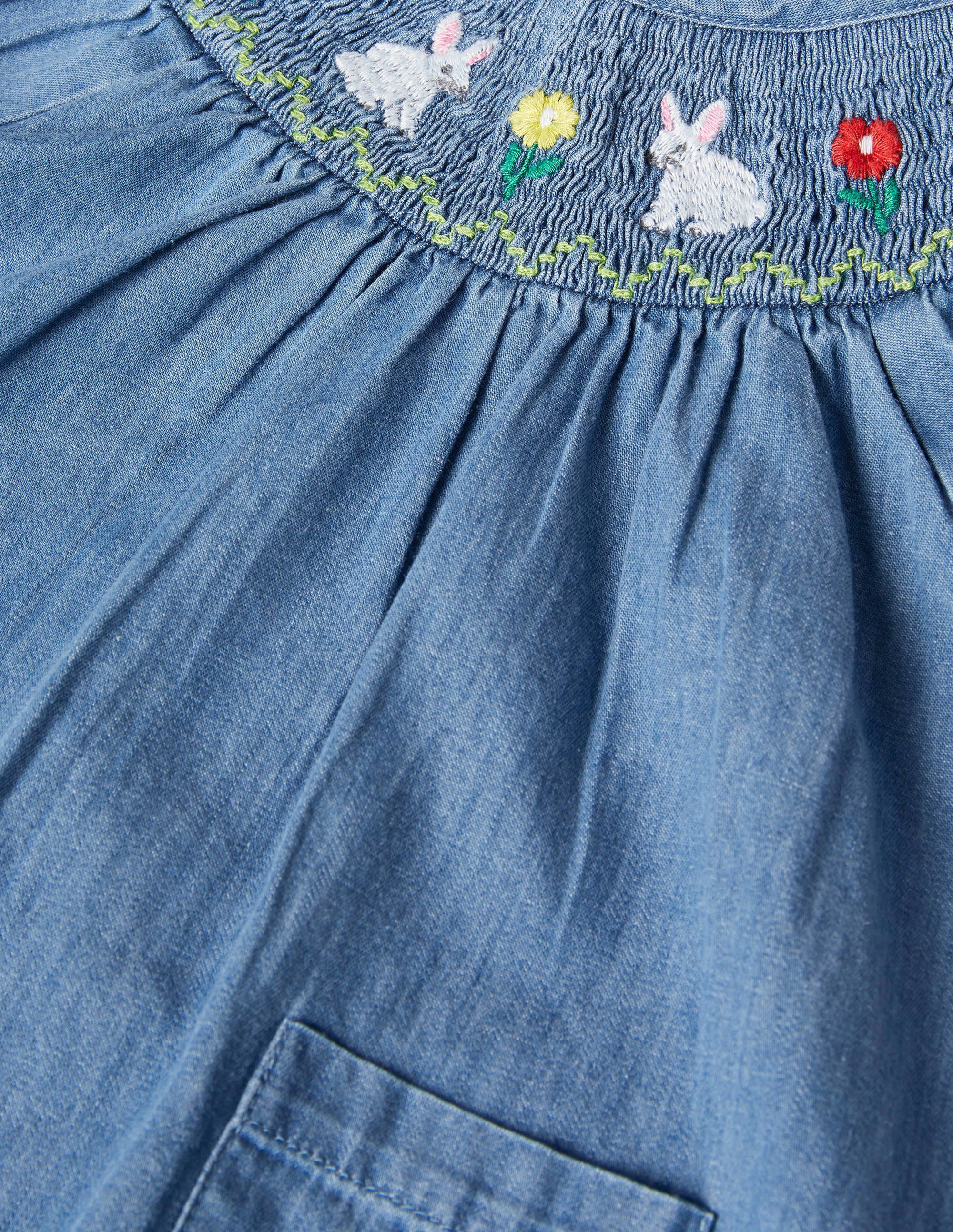 Smocked All-in-One Romper-Chambray Denim - Image 3