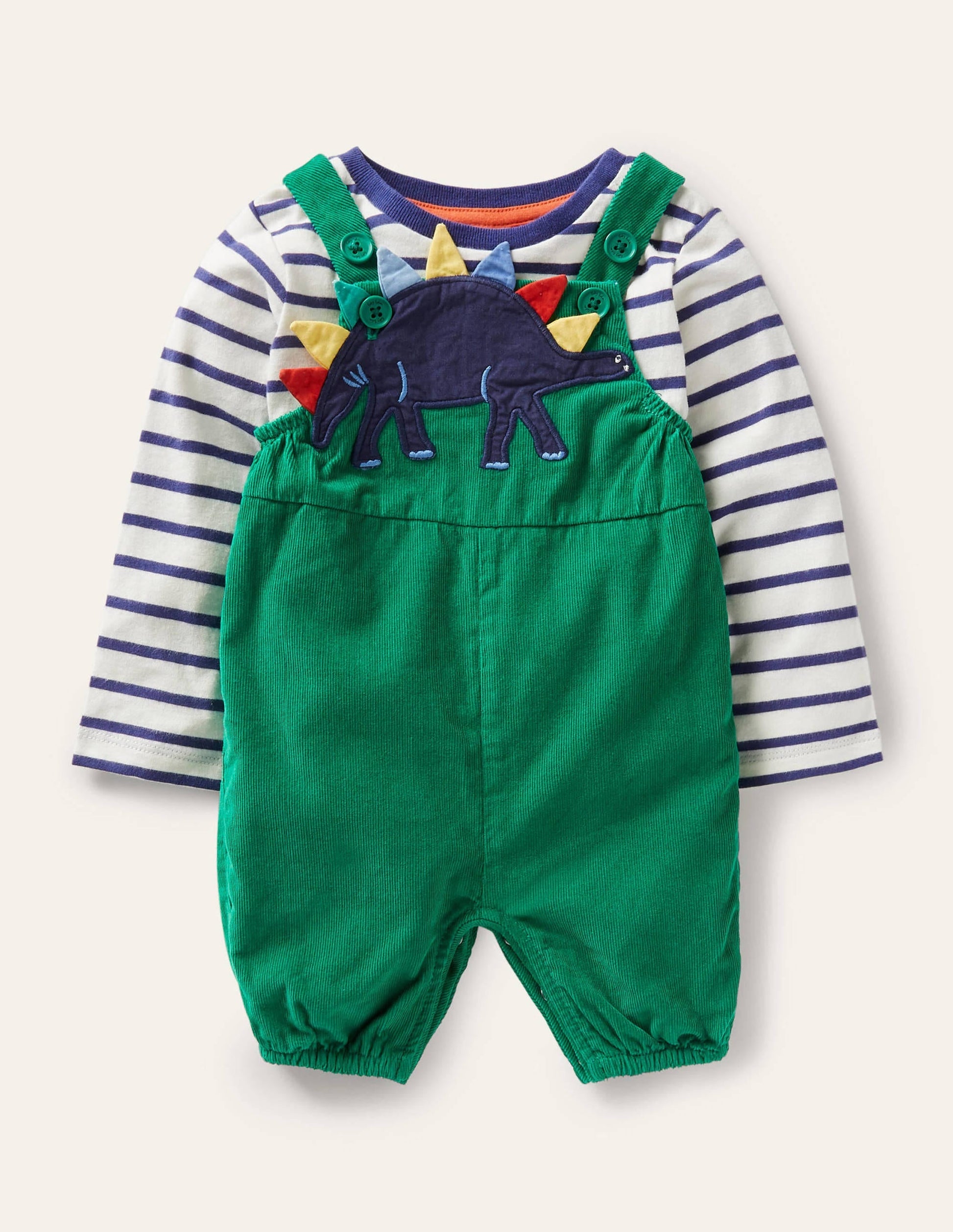 Fun Dungaree Set-Highland Green Dino-1