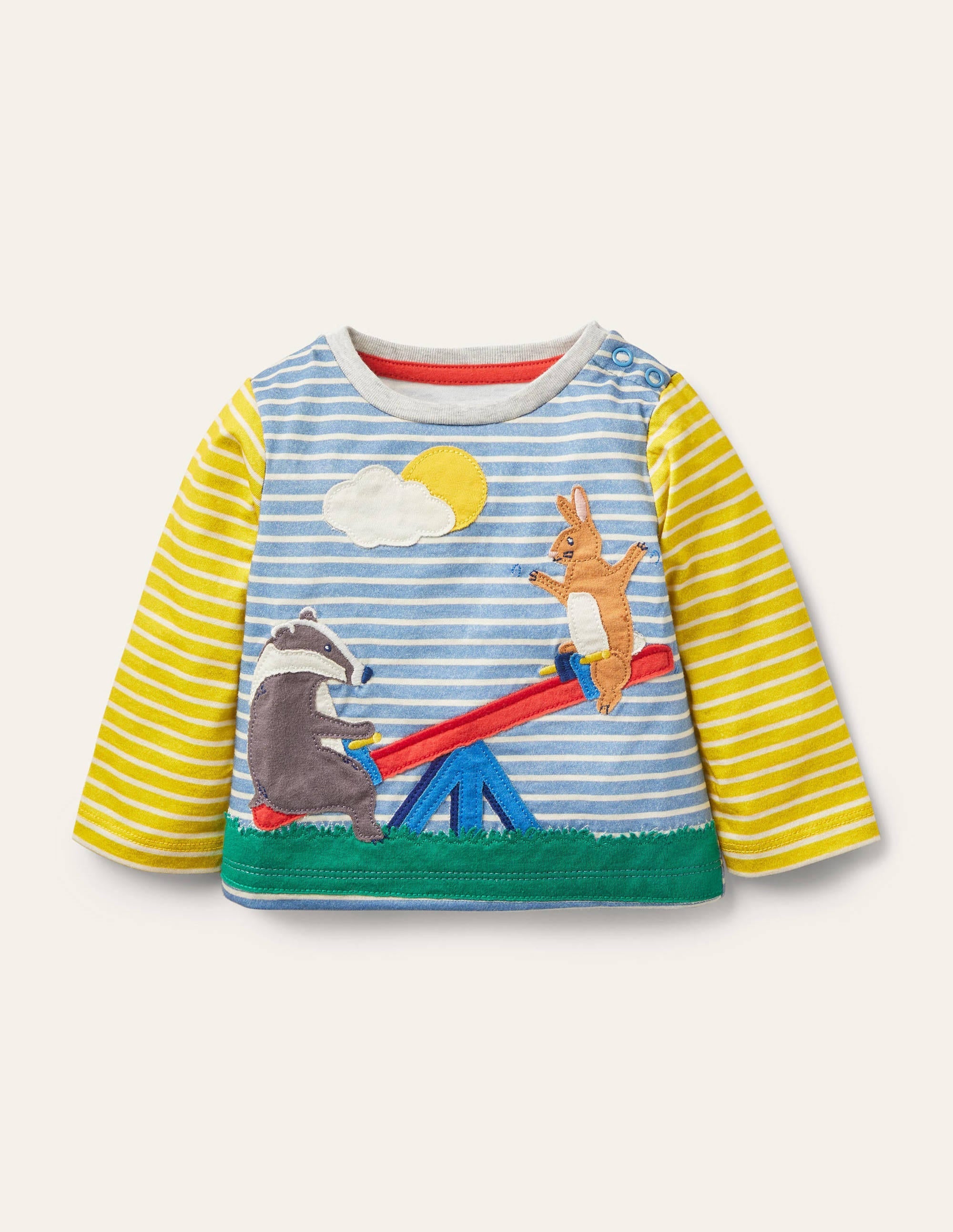 Big Appliqué T-shirt-Surfboard Blue/Ivory Seesaw - Image 1