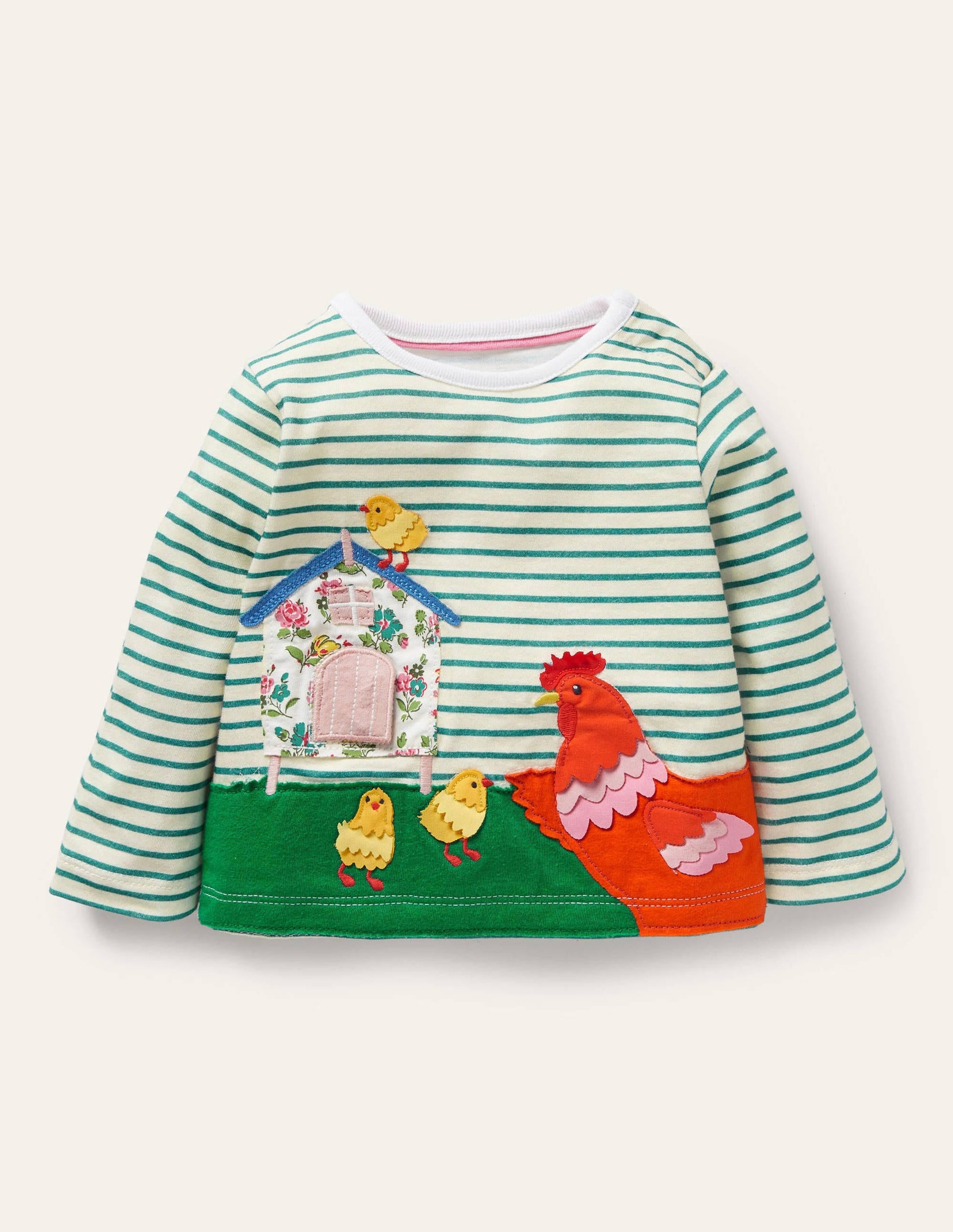 Stripy Lift-the-Flap T-shirt-Ivory/Brook Blue Chickens-1
