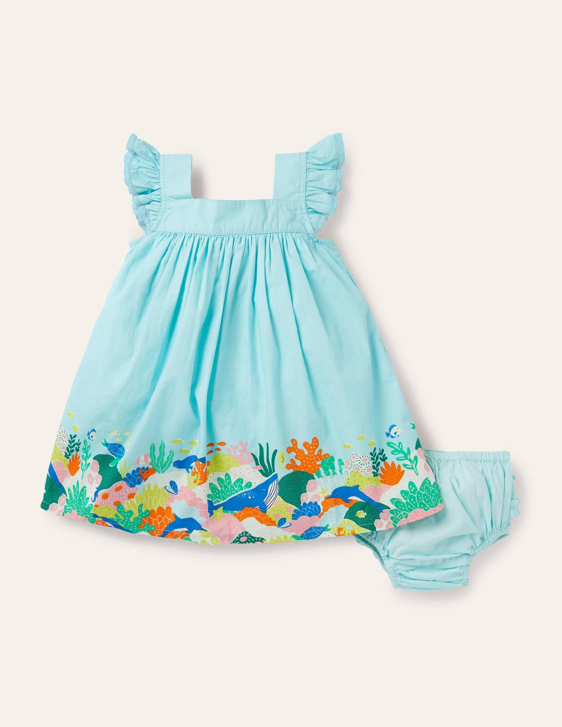 Woven Coral Scene Dress-Georgian Blue Coral Reef-1