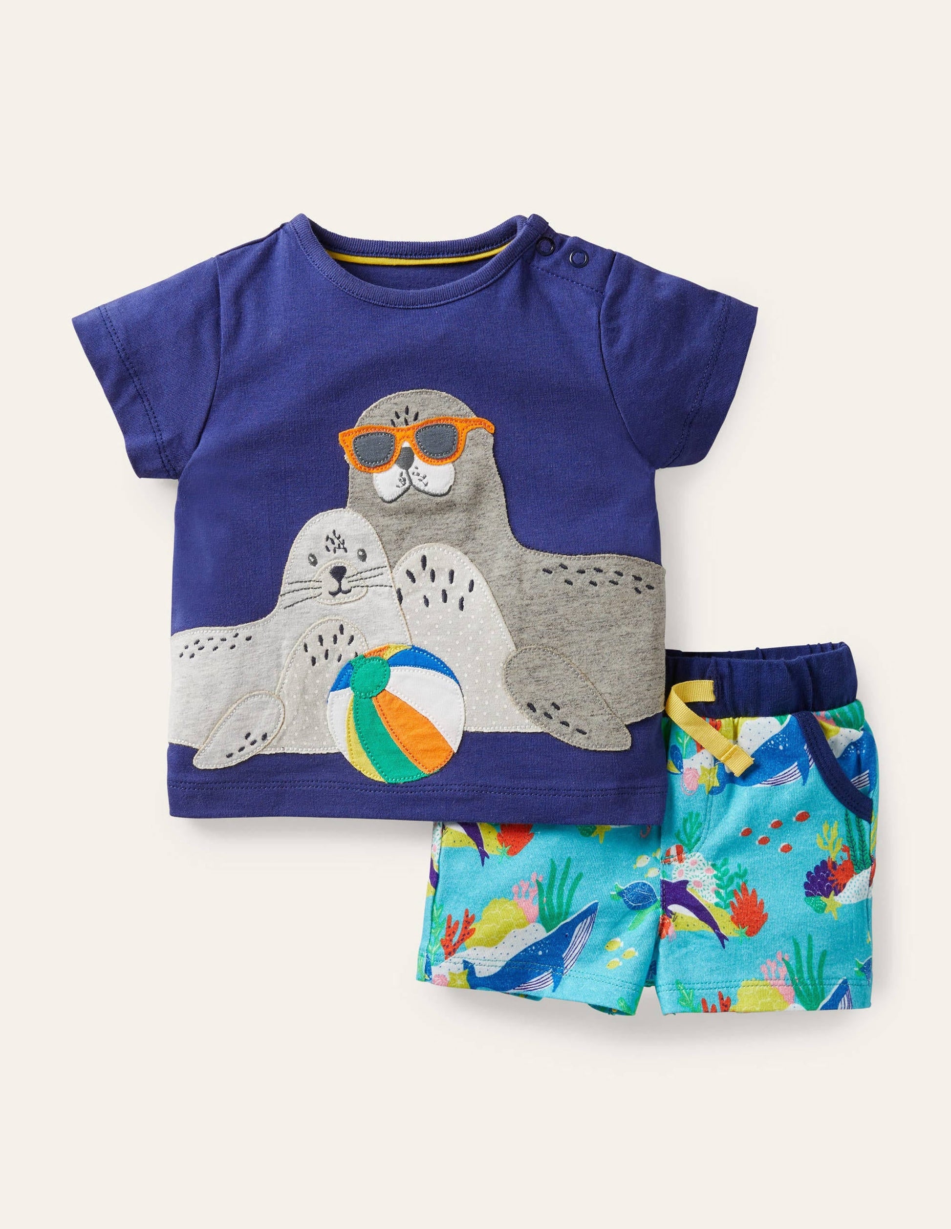 Applique' Short Set-Aqua Blue Under the Sea-1