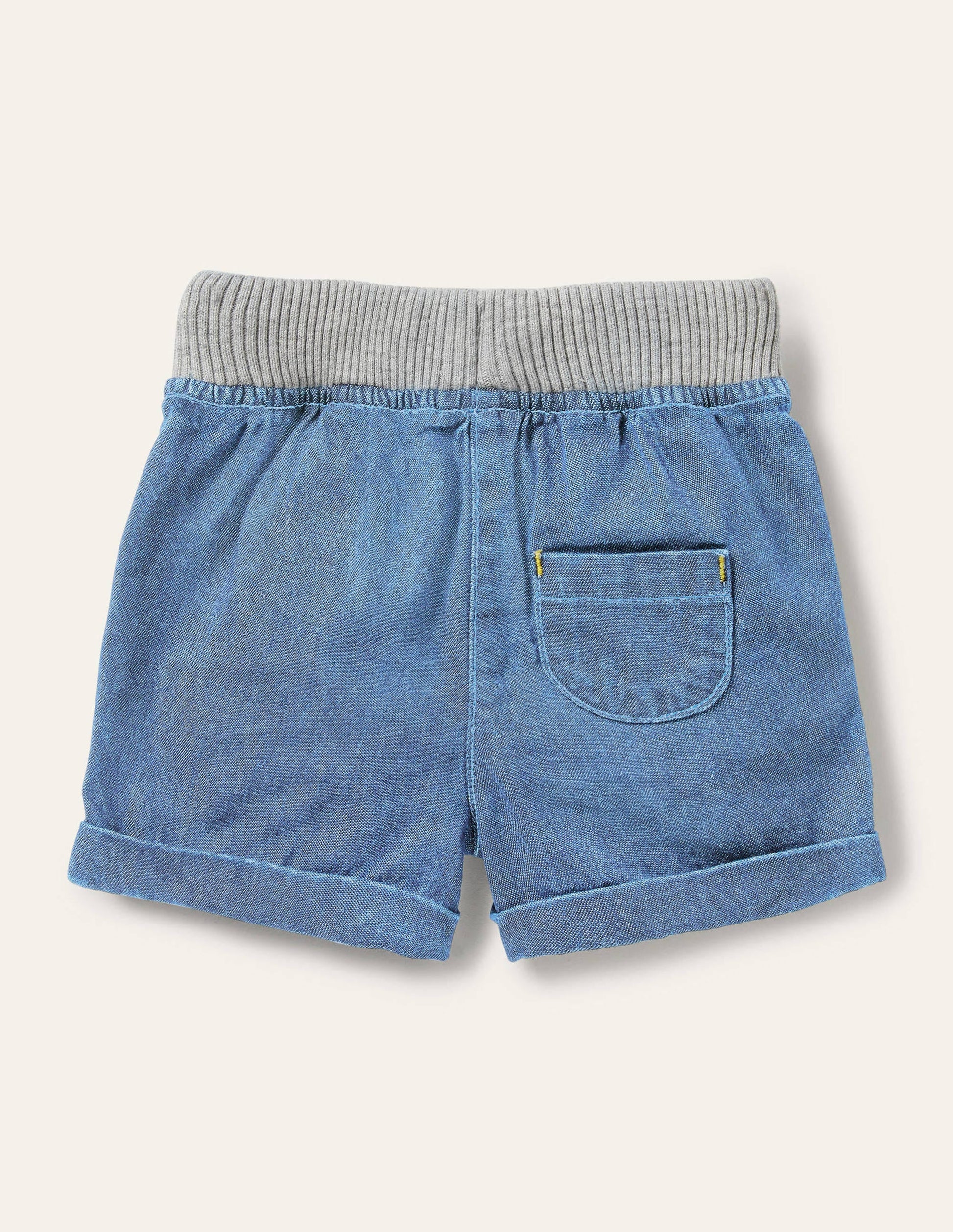 Rib Waist Woven Shorts-Mid Chambray-2