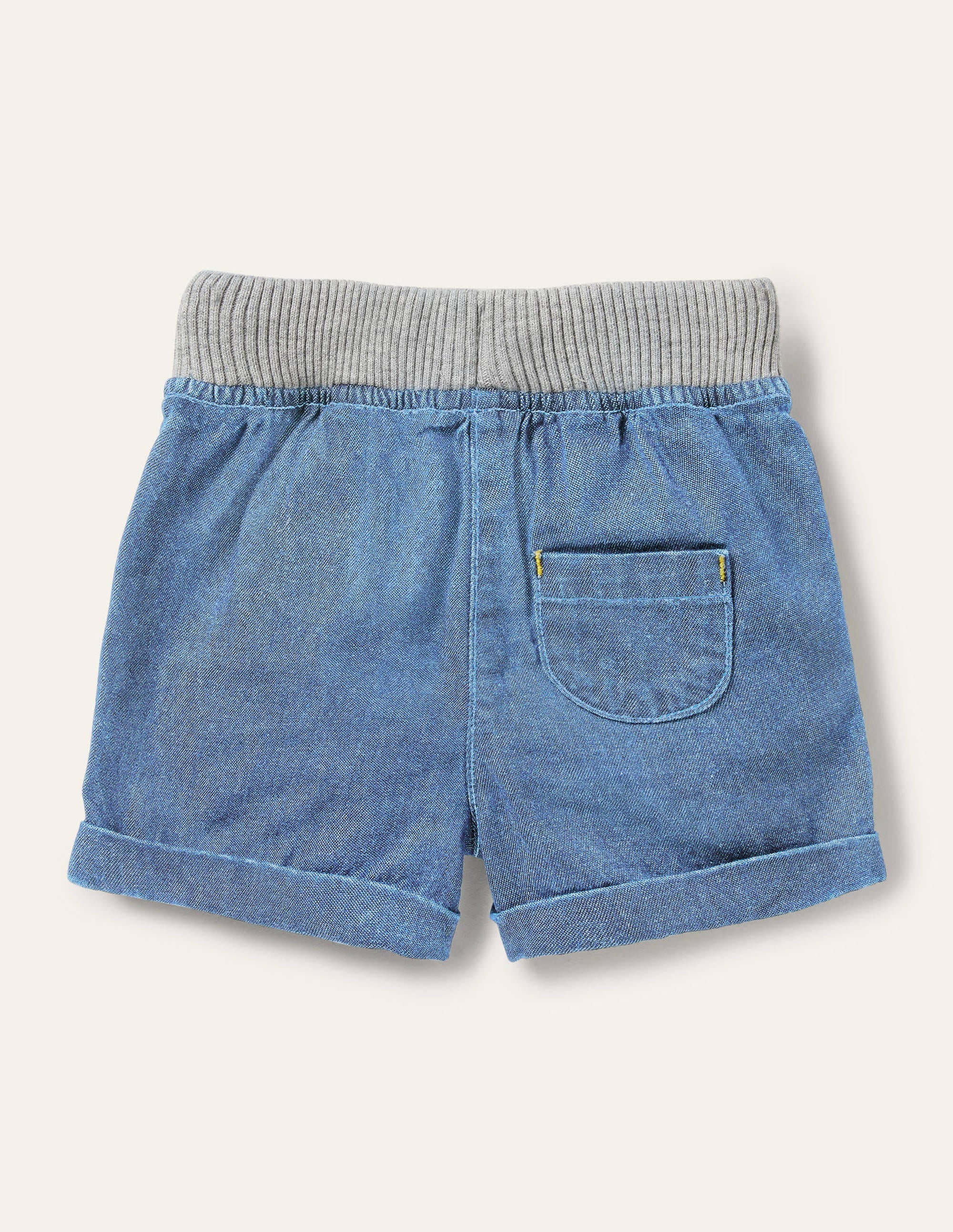 Rib Waist Woven Shorts-Mid Chambray - Image 2