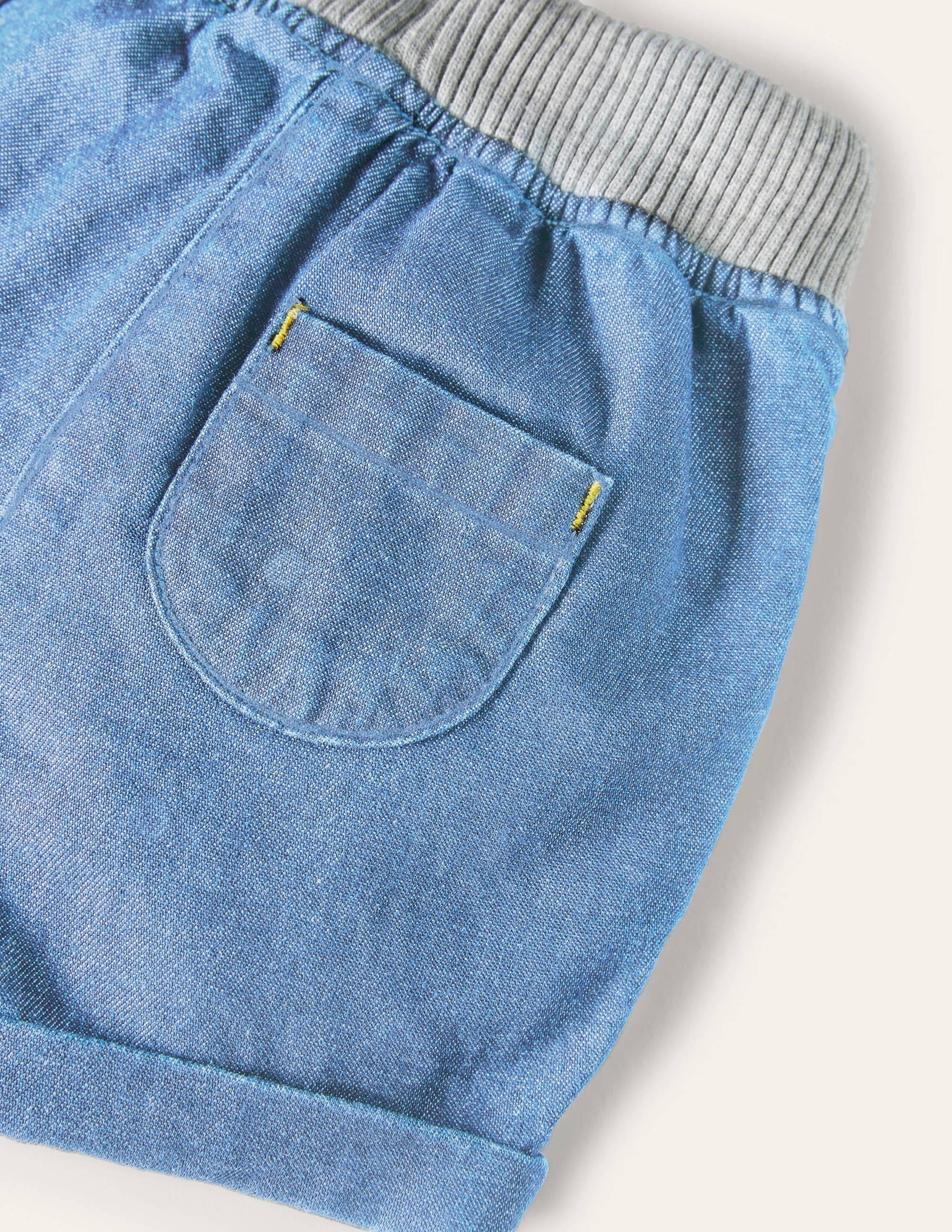 Rib Waist Woven Shorts-Mid Chambray - Image 3