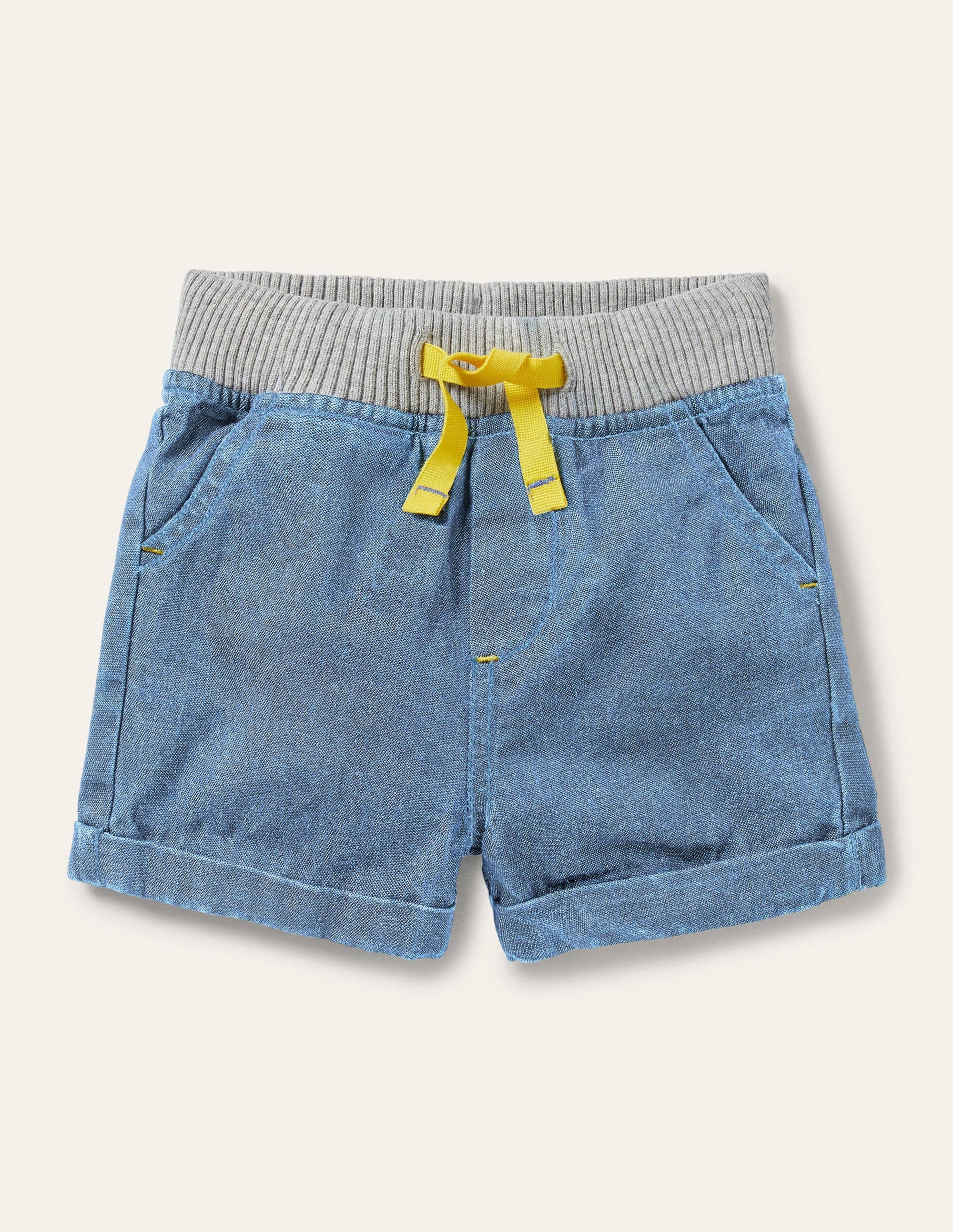 Rib Waist Woven Shorts-Mid Chambray - Image 1