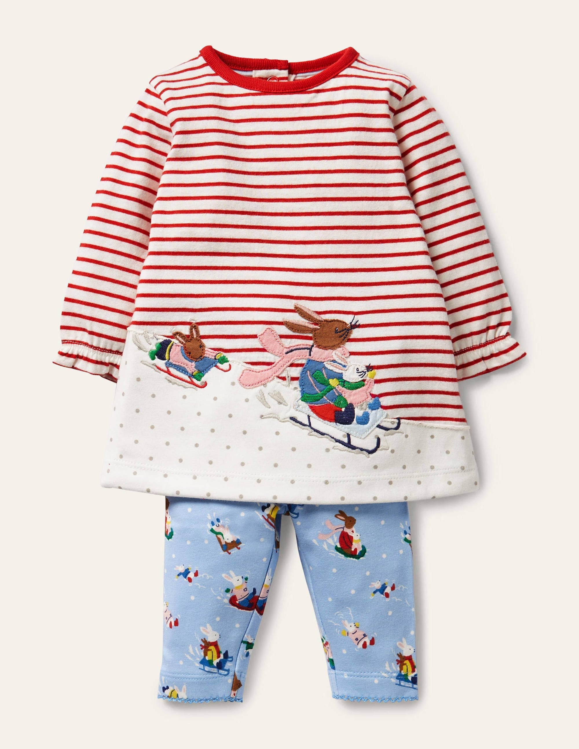 Big Appliqué Dress Set-Sky Blue Snow Bunnies - Image 1
