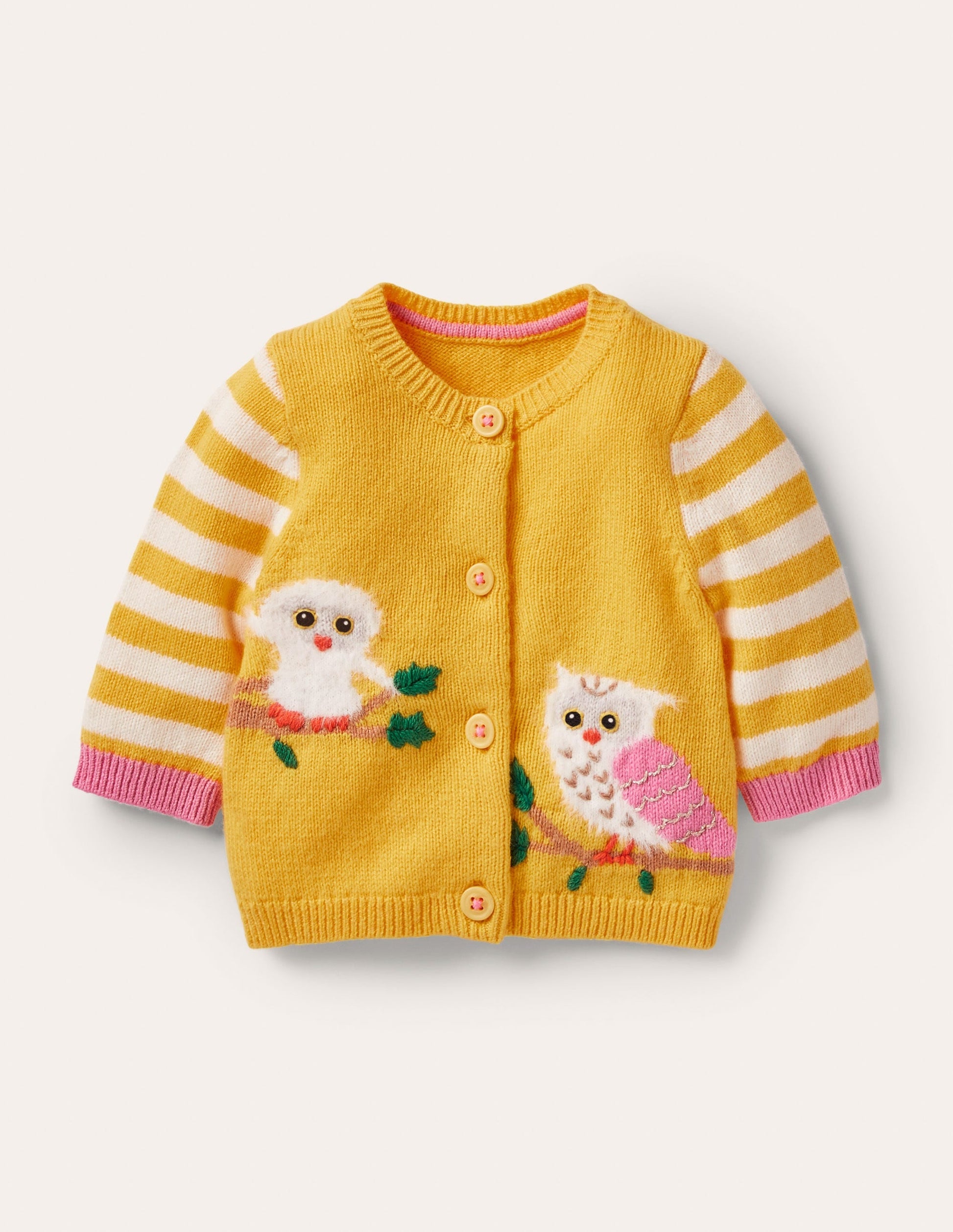 Animal Logo Cardigan-Honeycomb Yellow Owls-1