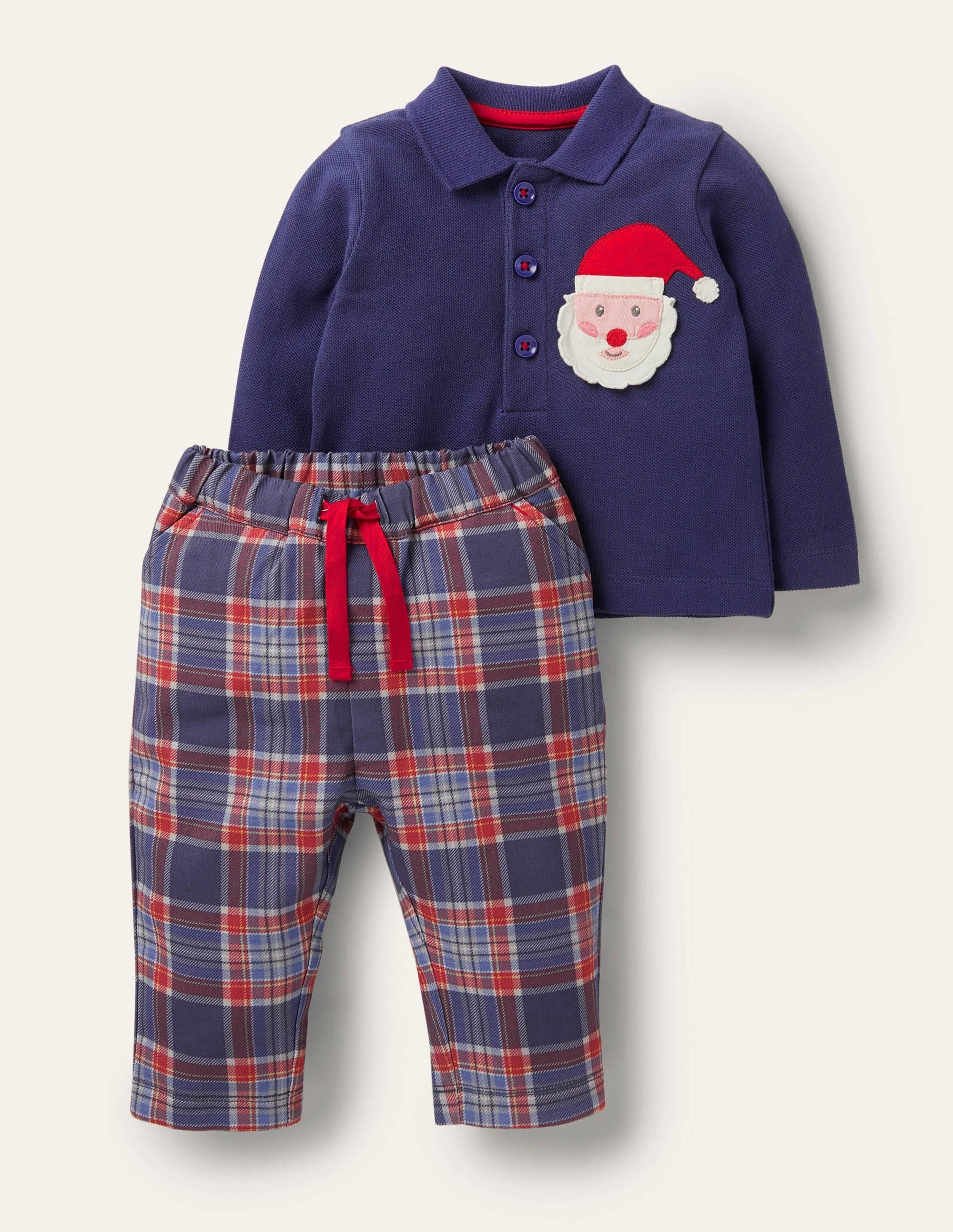 Christmas Polo Shirt Set-College Navy Santa - Image 1