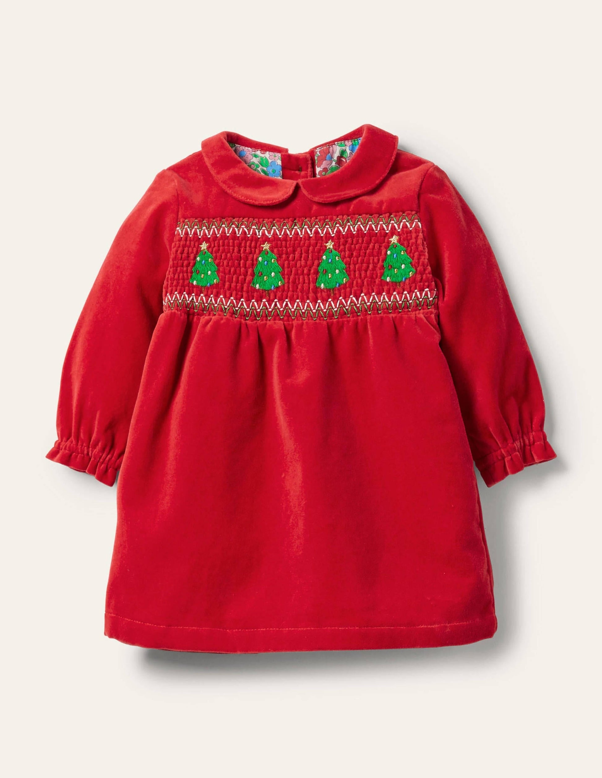 Velvet Smocked Dress-Rockabilly Red-1