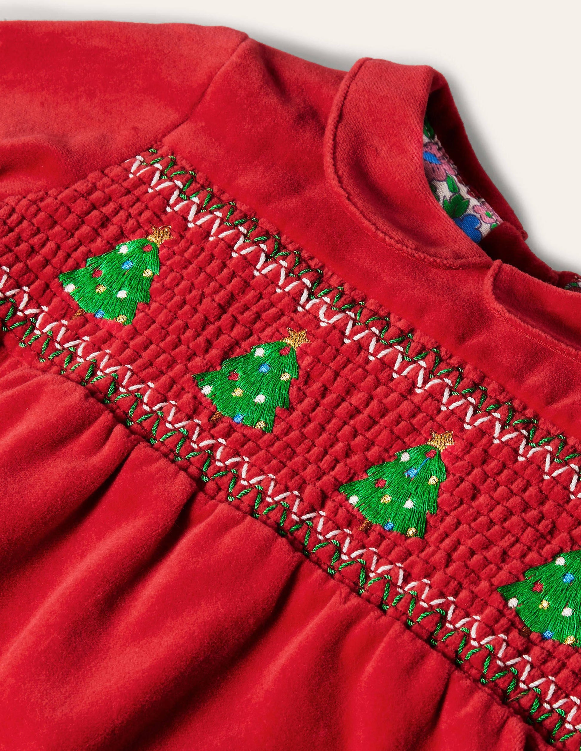 Velvet Smocked Dress-Rockabilly Red-3
