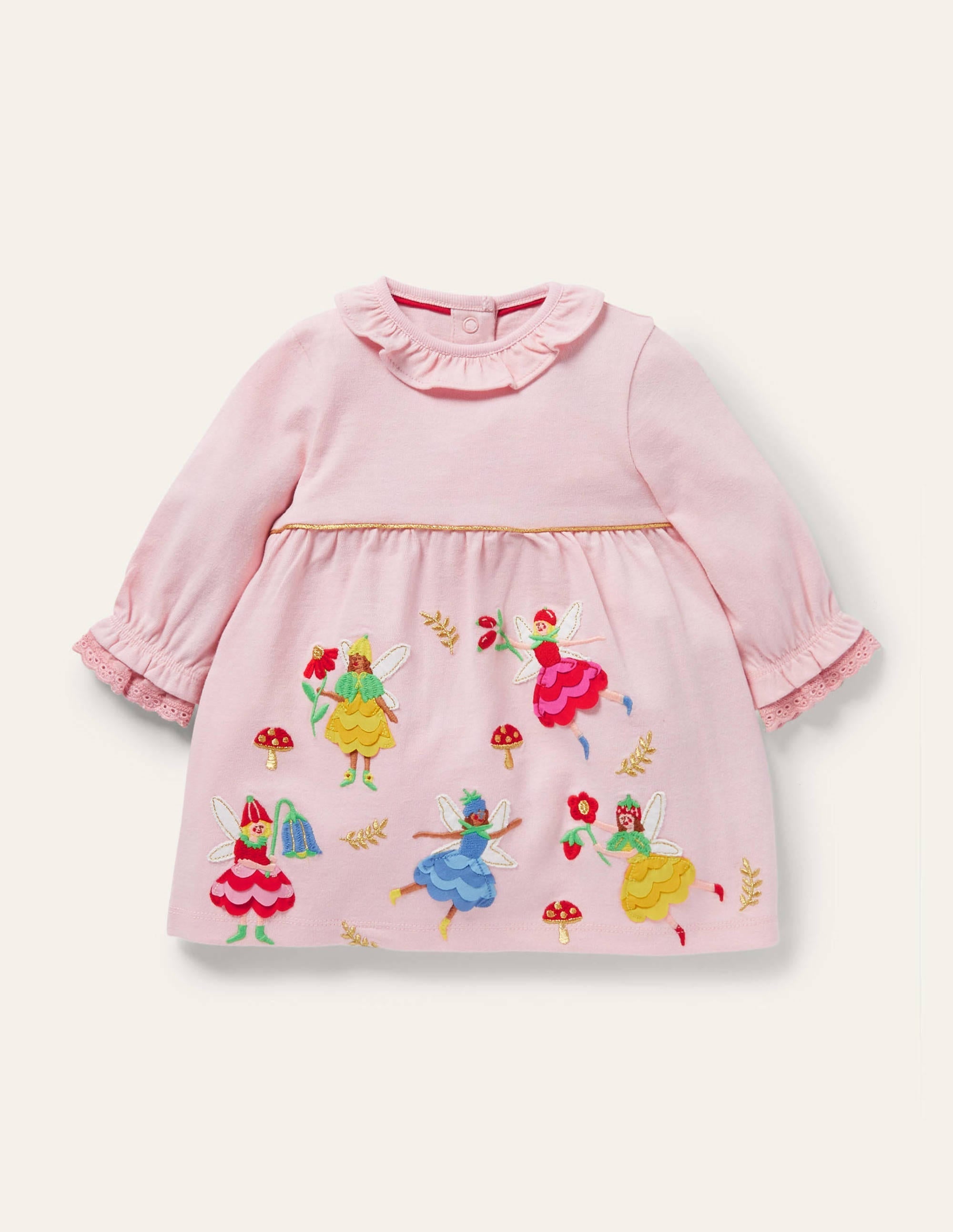 Jersey Appliqué Dress-Boto Pink Fairies - Image 1