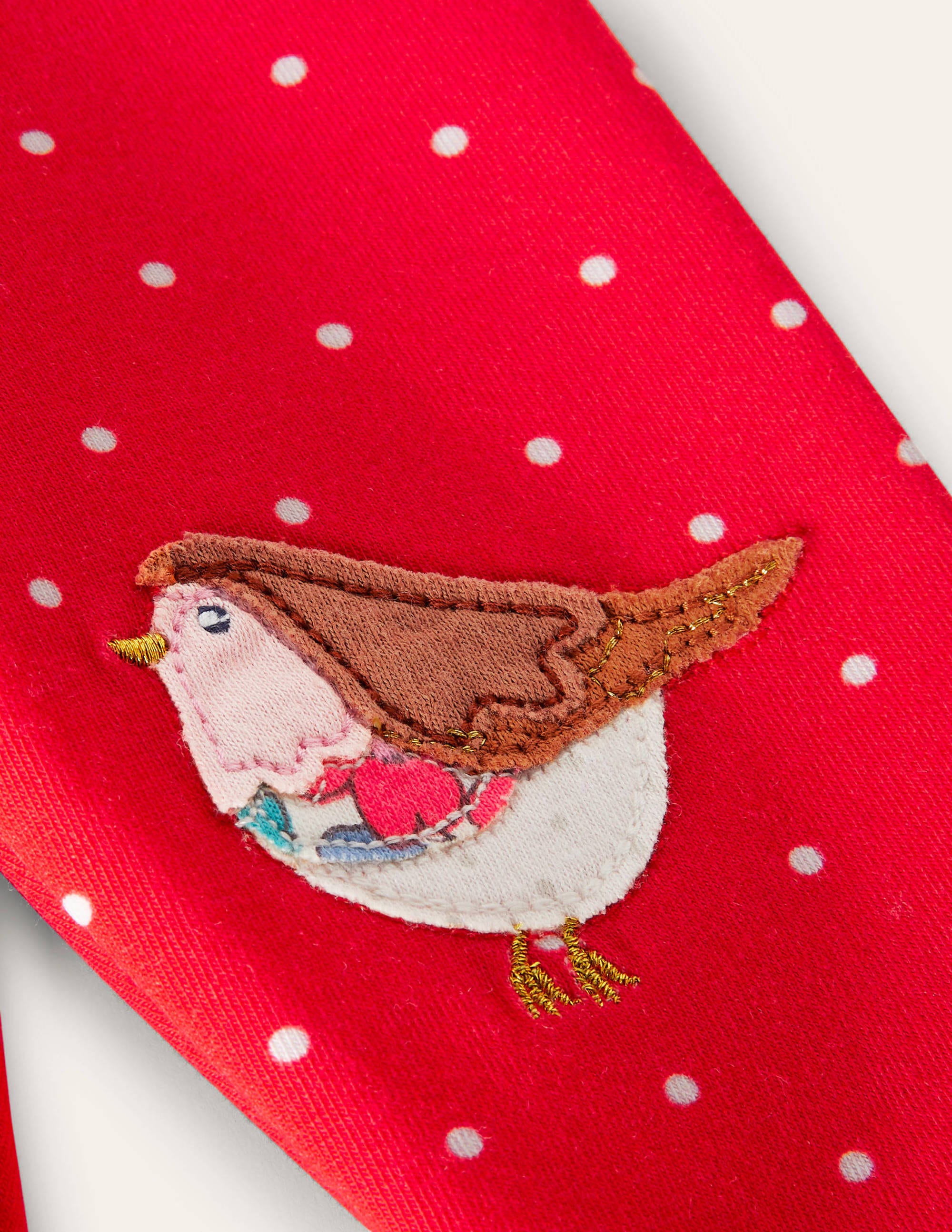 Festive Appliqué Leggings-Rockabilly Red Spot Robins - Image 3