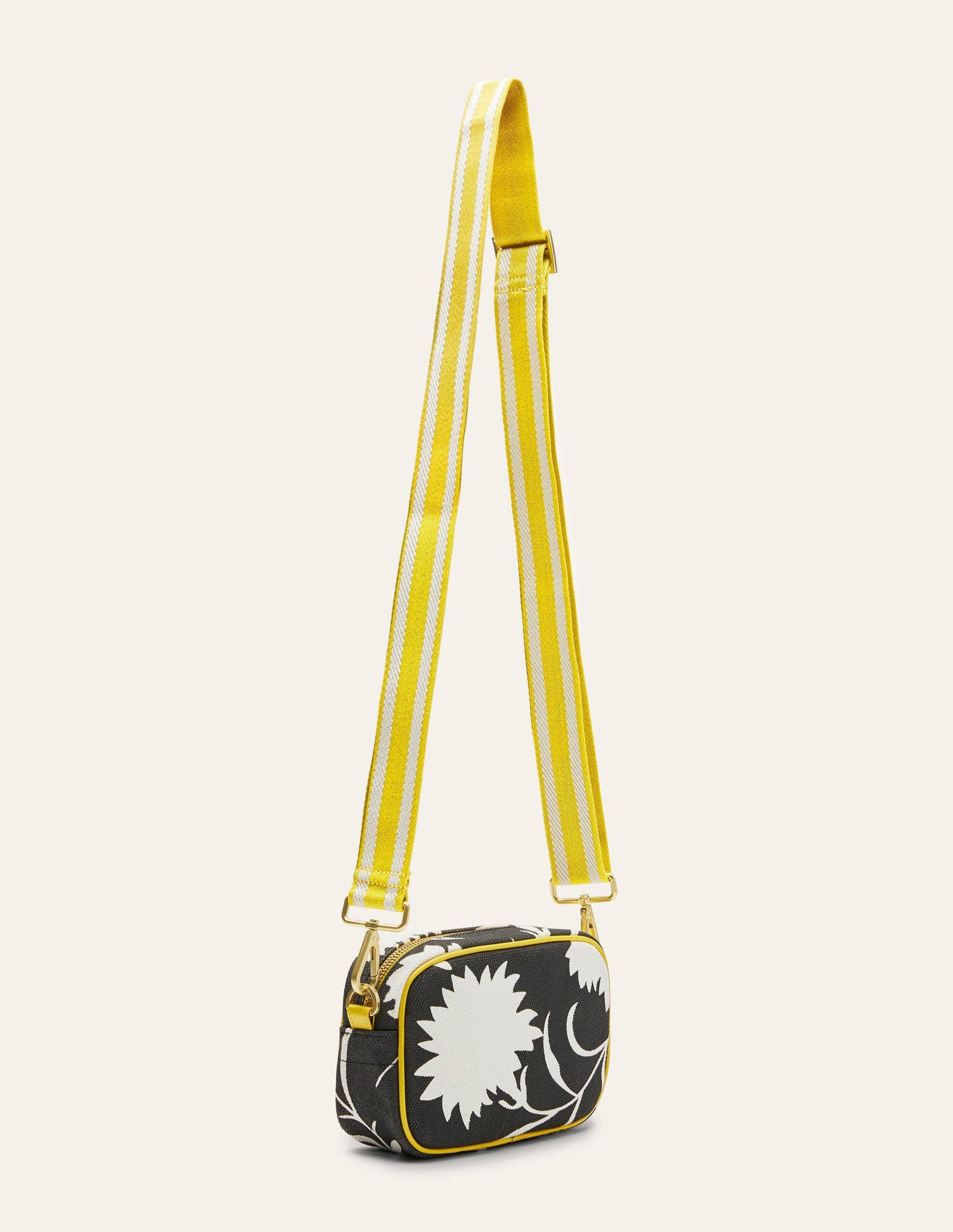 Canvas Crossbody Bag-Black, Leafy Bud-3