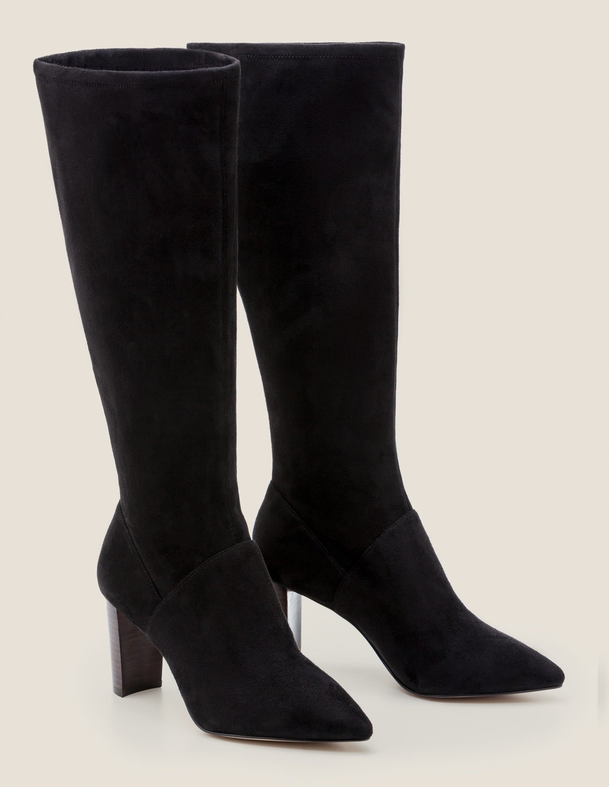 Pointed Toe Stretch Boots-Black-1