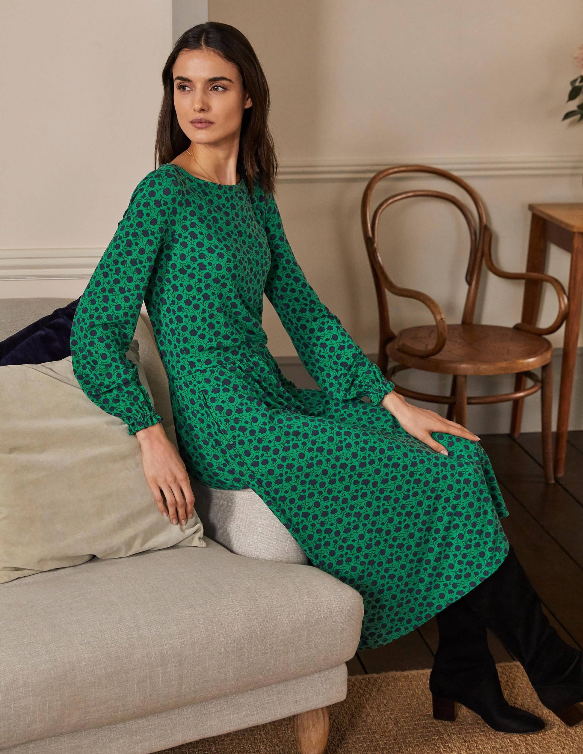 Evelyn Jersey Midi Dress-Sapling, Leafy Bud-1