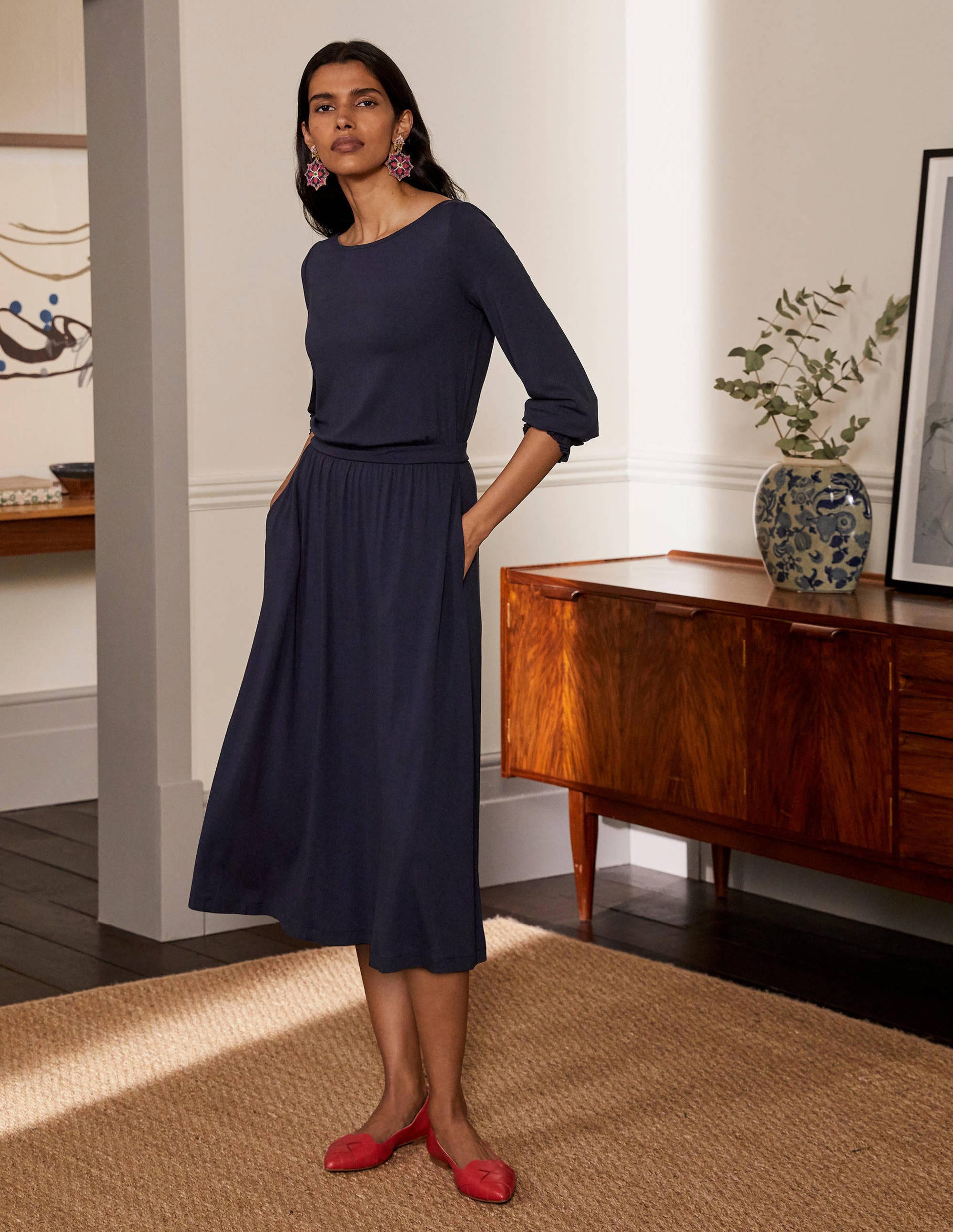 Evelyn Jersey Midi Dress-Navy - Image 1