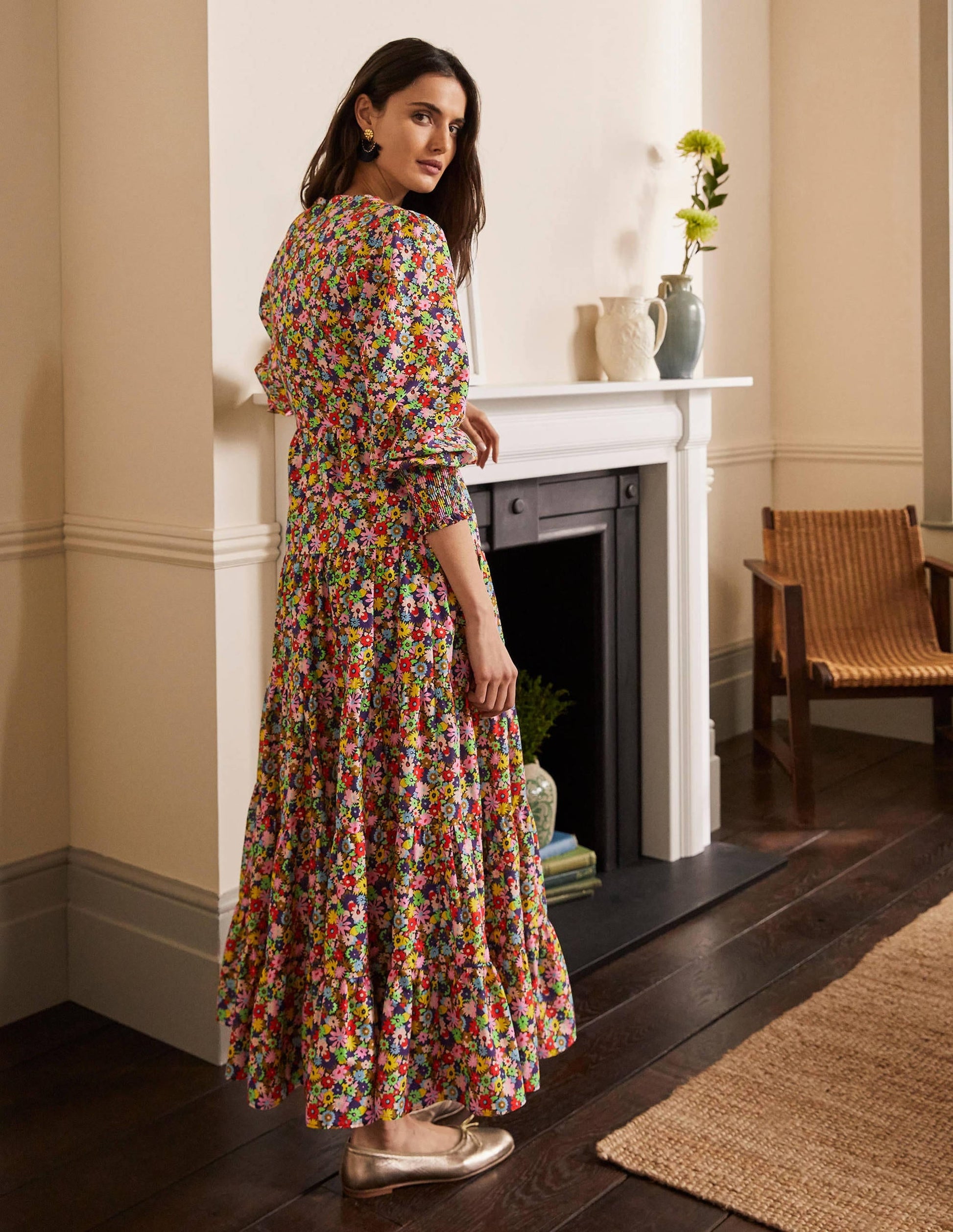 Tiered Maxi Dress-Cherry Red, Paintbox Ditsy-3
