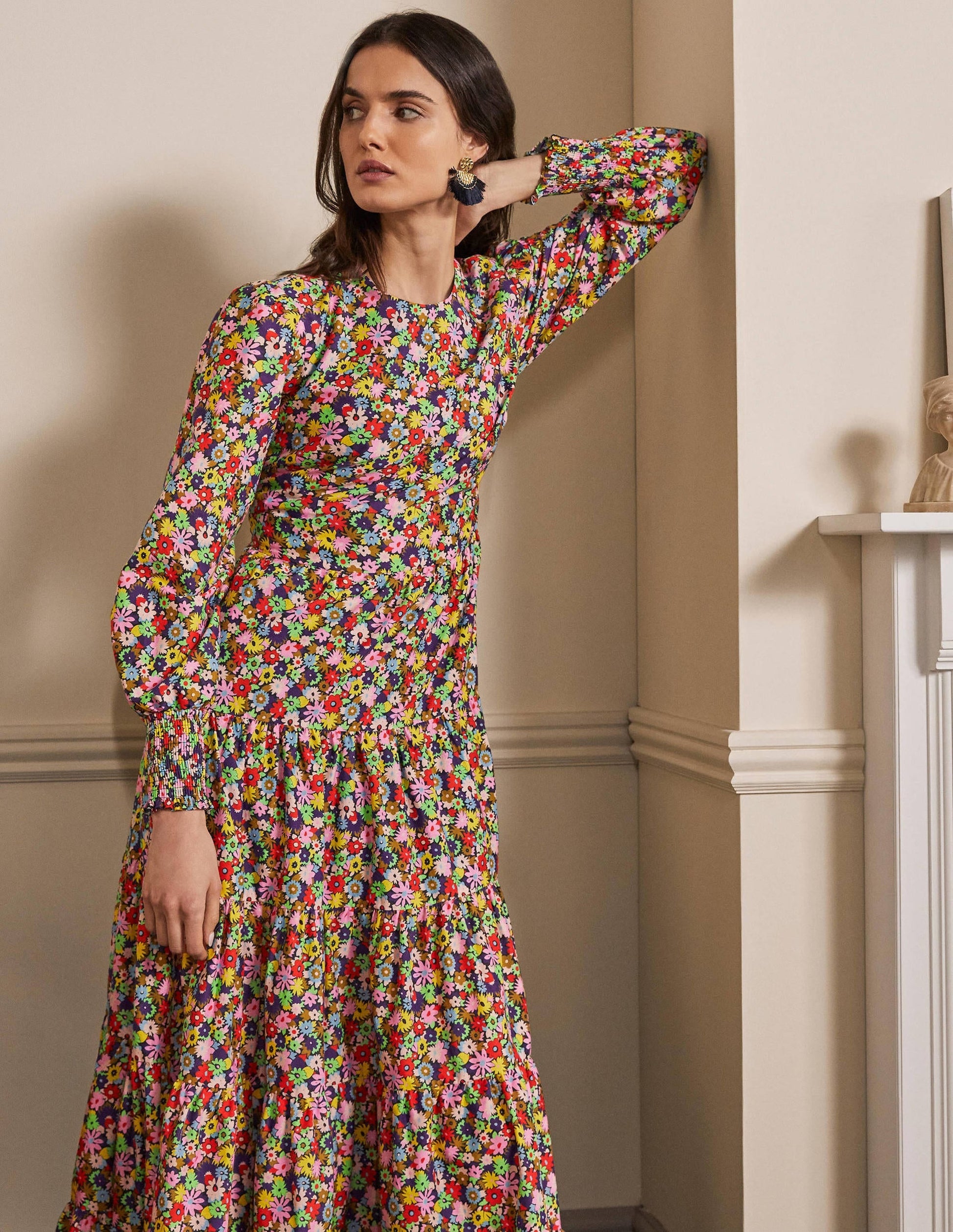 Tiered Maxi Dress-Cherry Red, Paintbox Ditsy-4