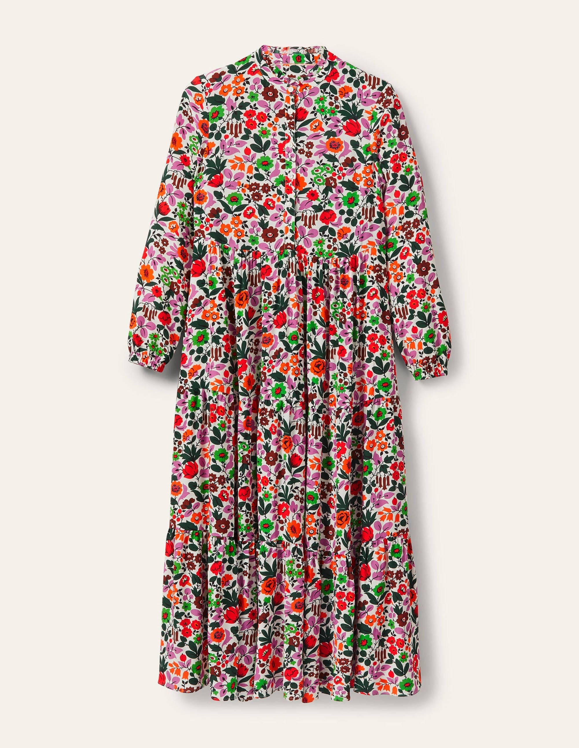 Tiered Maxi Shirt Dress-Ivory, Floral Forest - Image 5