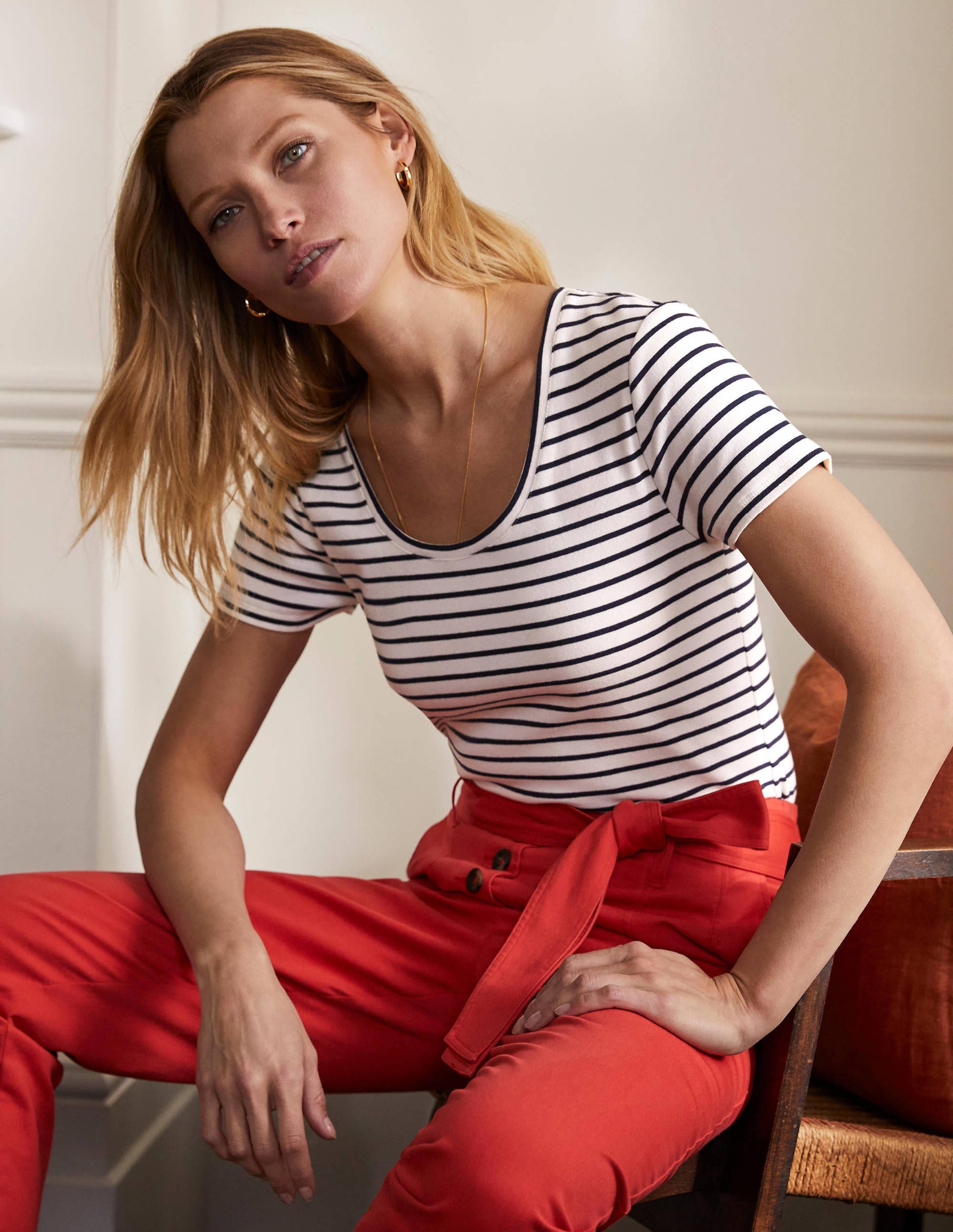 Essential Short Sleeve T-Shirt-Ivory / Navy Stripe - Image 2