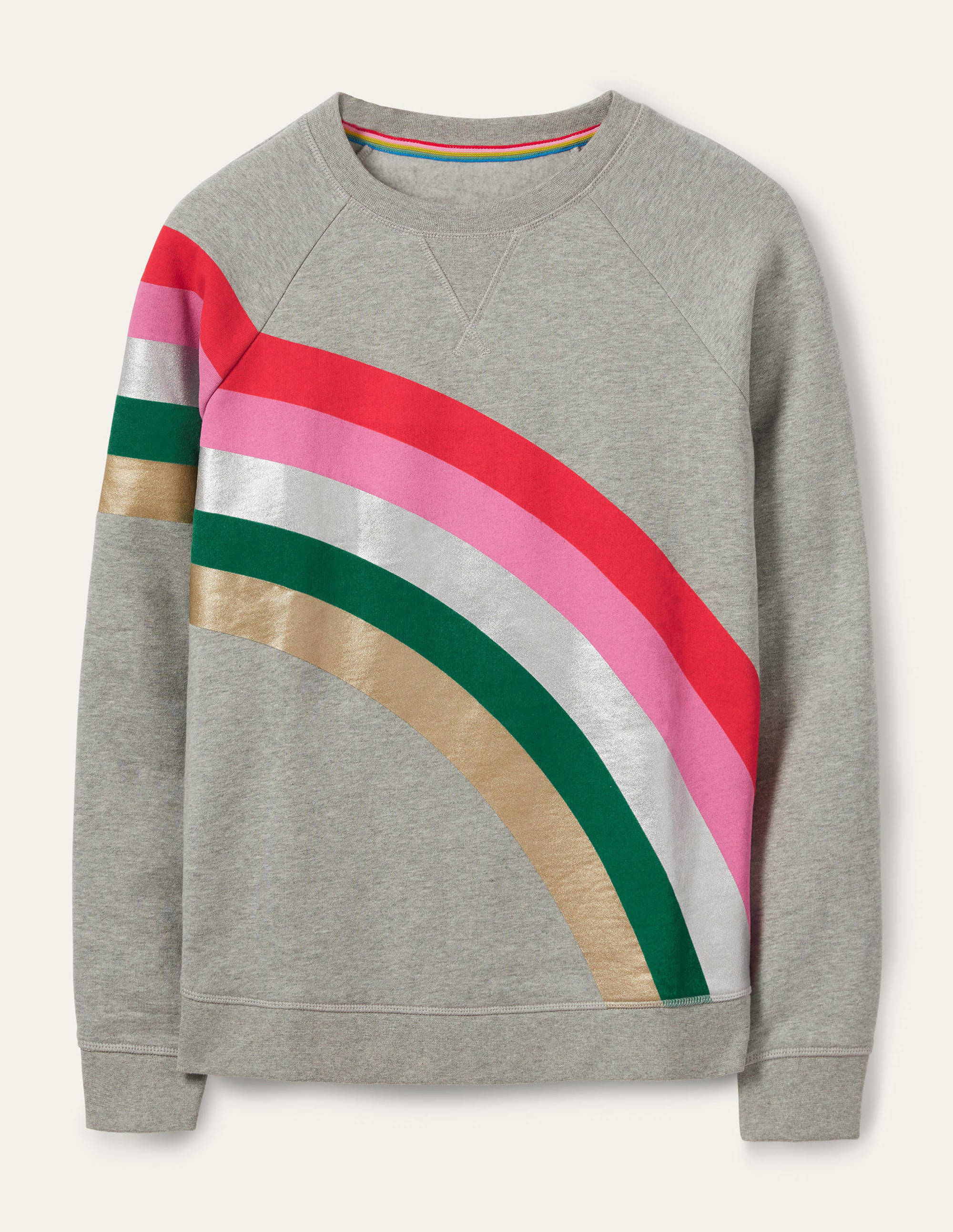 Printed Cotton Sweatshirt-Grey Marl, Rainbow Placement - Image 5