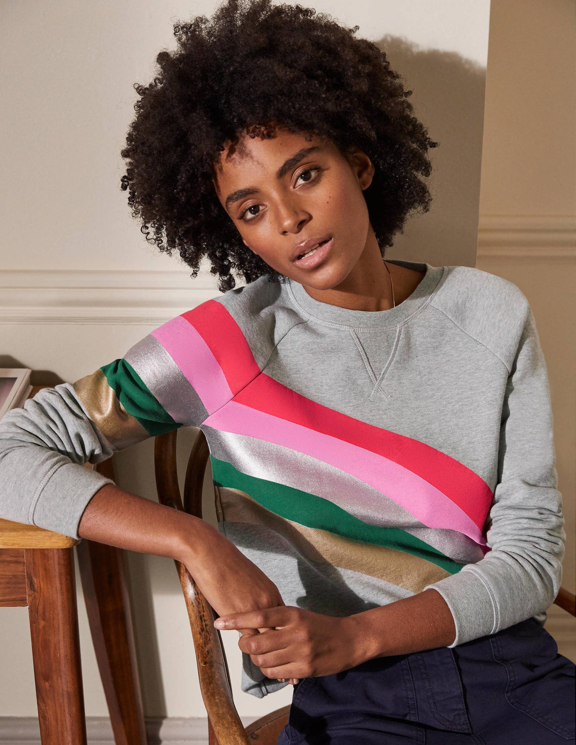Printed Cotton Sweatshirt-Grey Marl, Rainbow Placement-1