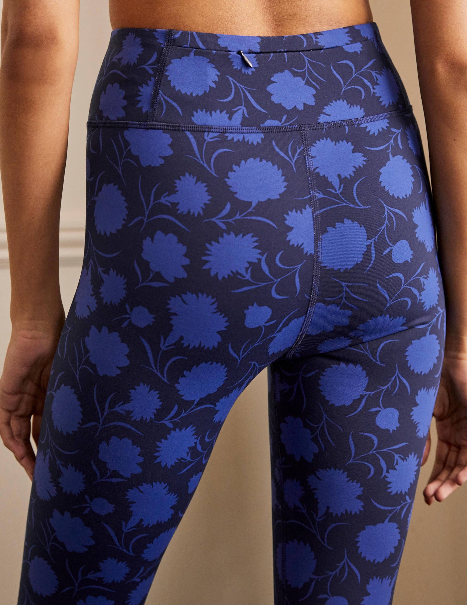 High Waisted Leggings-Persian Blue, Leafy Bud-2
