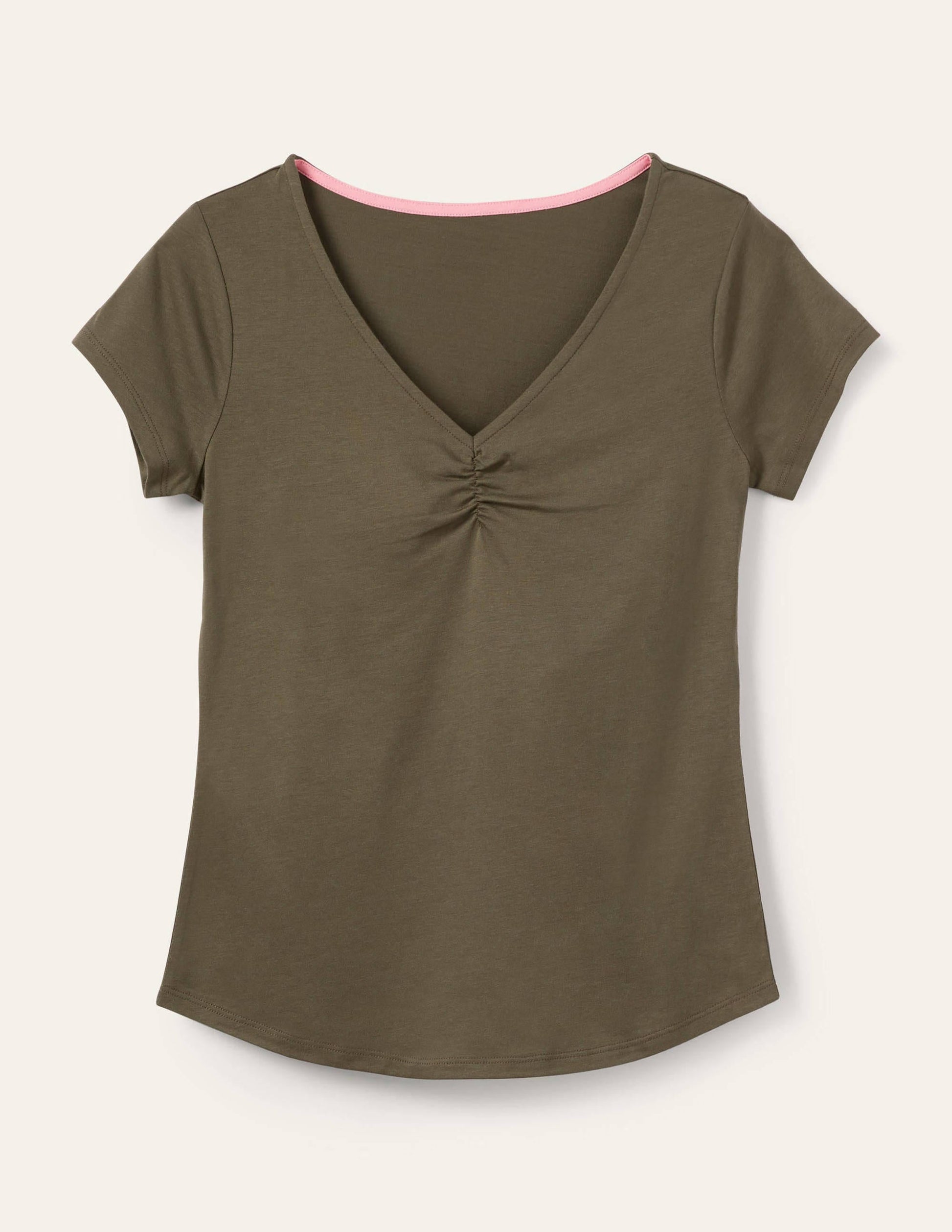 Supersoft Ruched V-Neck Top-Classic Khaki-5
