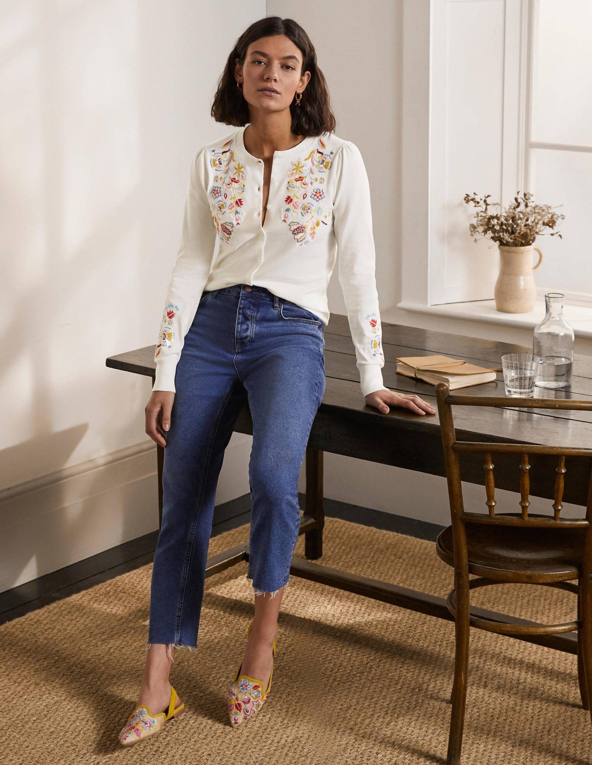 Somerset Embroidered Cardigan-Ivory-2
