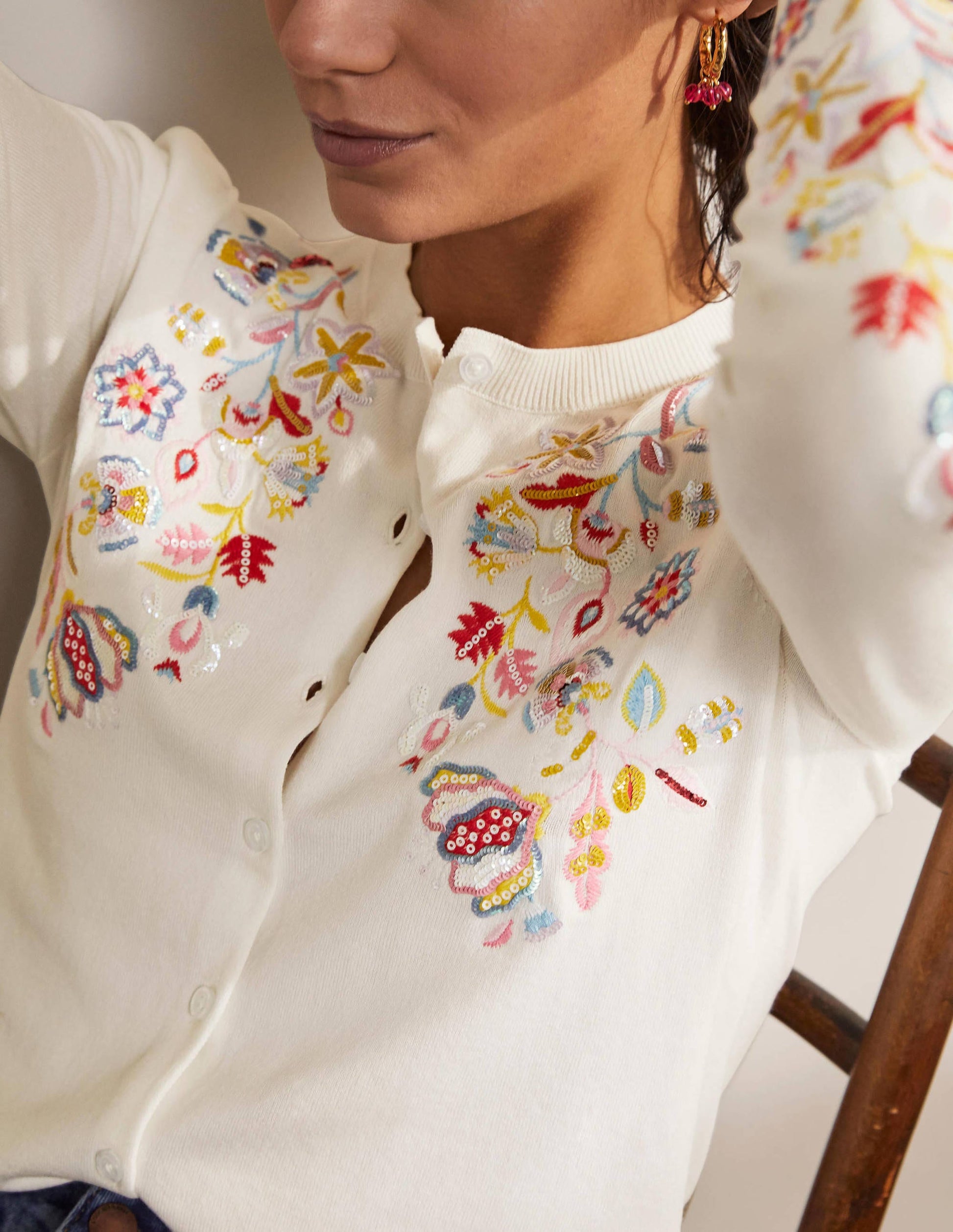 Somerset Embroidered Cardigan-Ivory-4