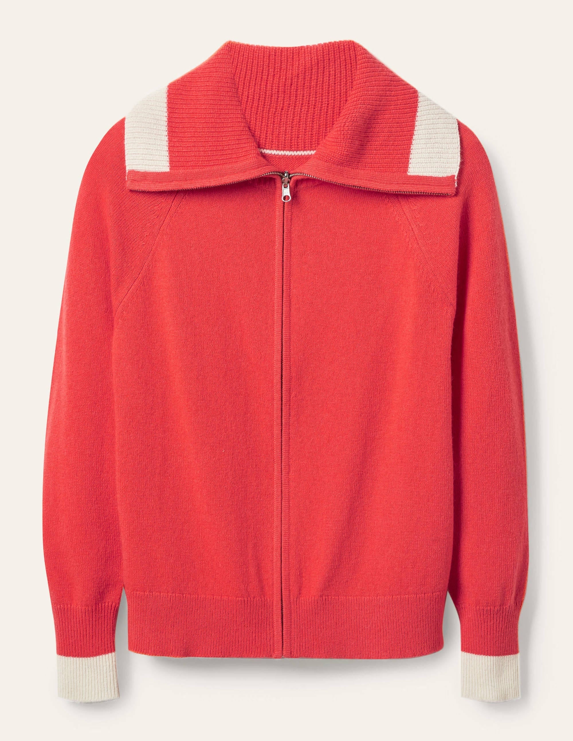 Collared Zip-up Cardigan-Cherry Red - Image 5