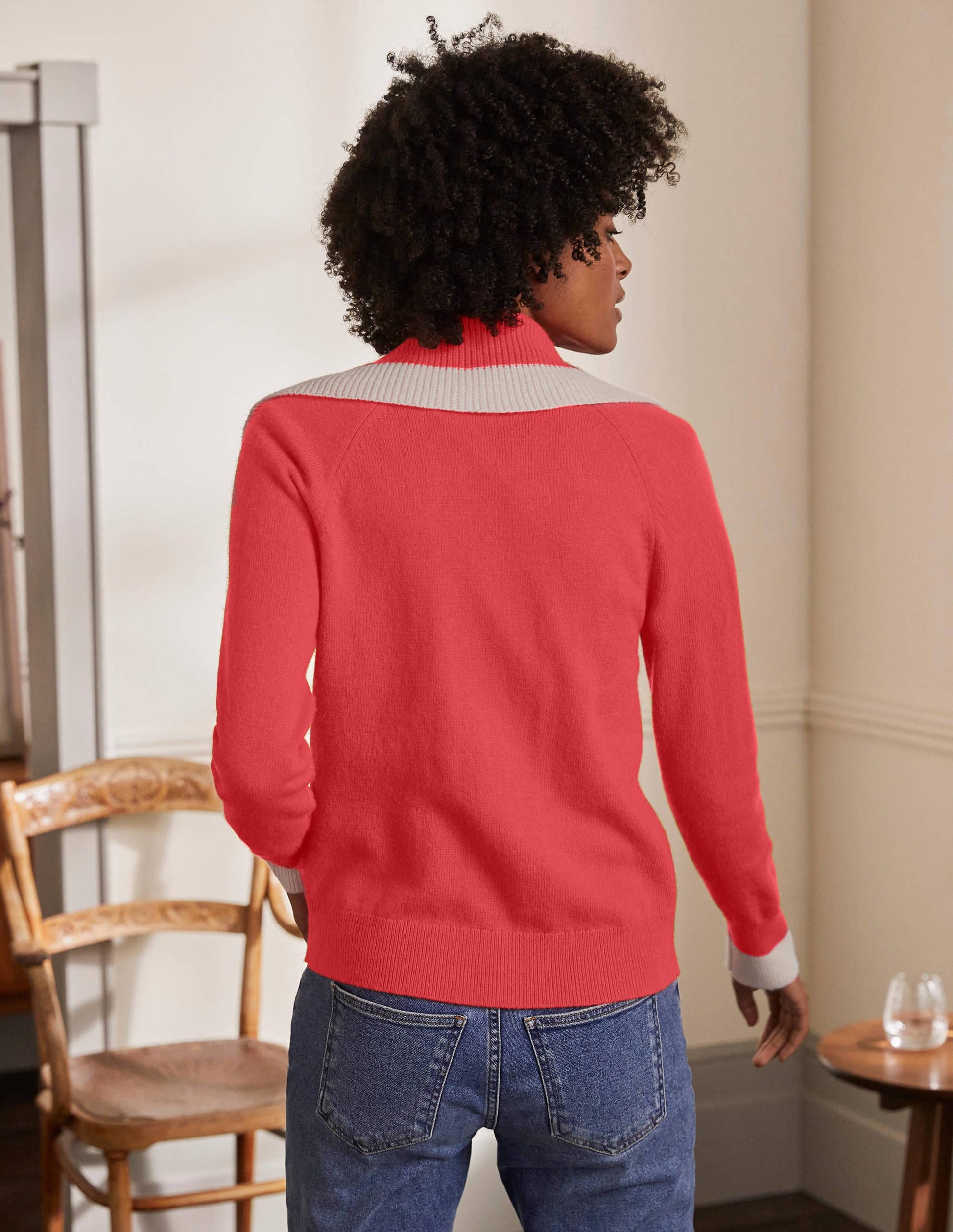 Collared Zip-up Cardigan-Cherry Red-3