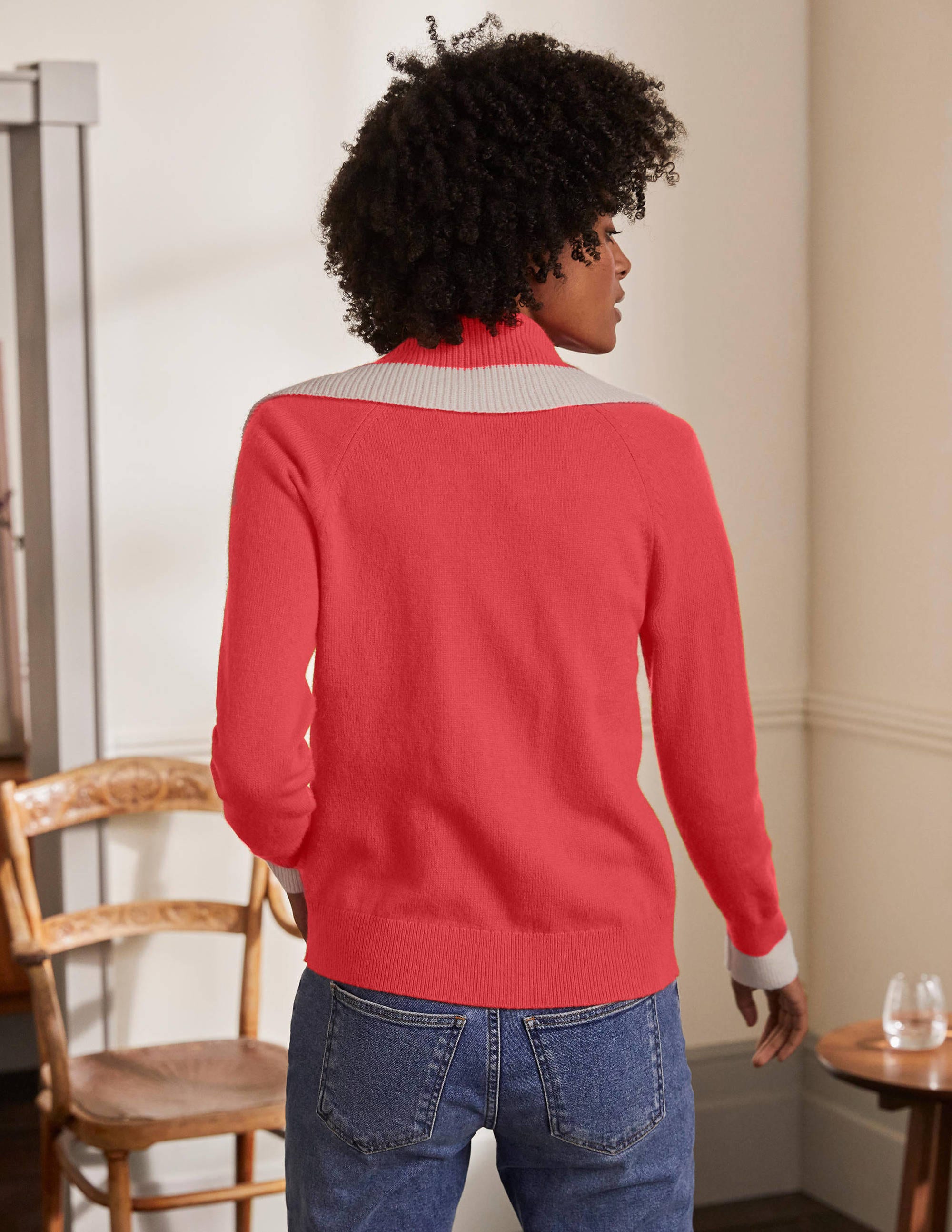 Collared Zip-up Cardigan-Cherry Red - Image 3