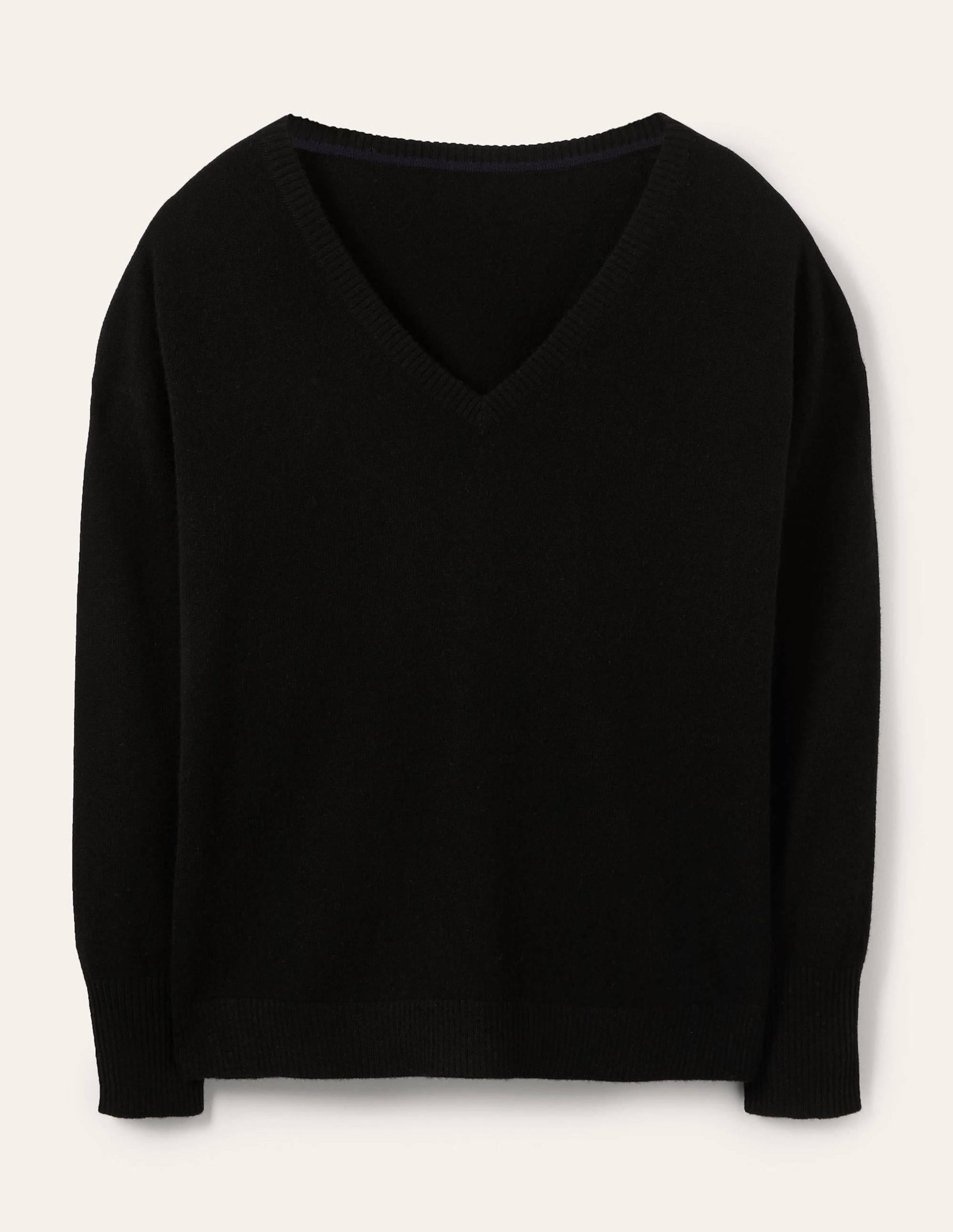 Cashmere V-neck Relaxed Jumper-Black-5
